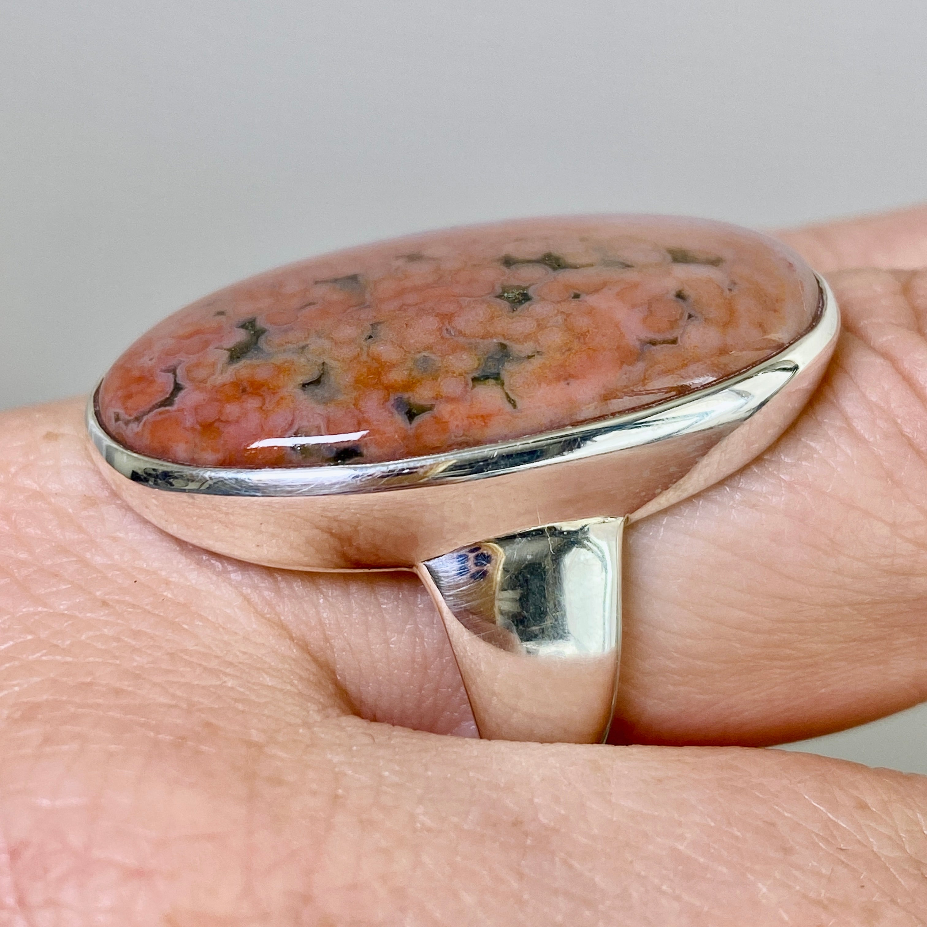 Ocean Jasper Oval Cabochon Ring - Size 8 - Natural Stone Jewelry - Handmade Silver Ring for Women - Perfect for Boho Style, Meditation & Spiritual Healing