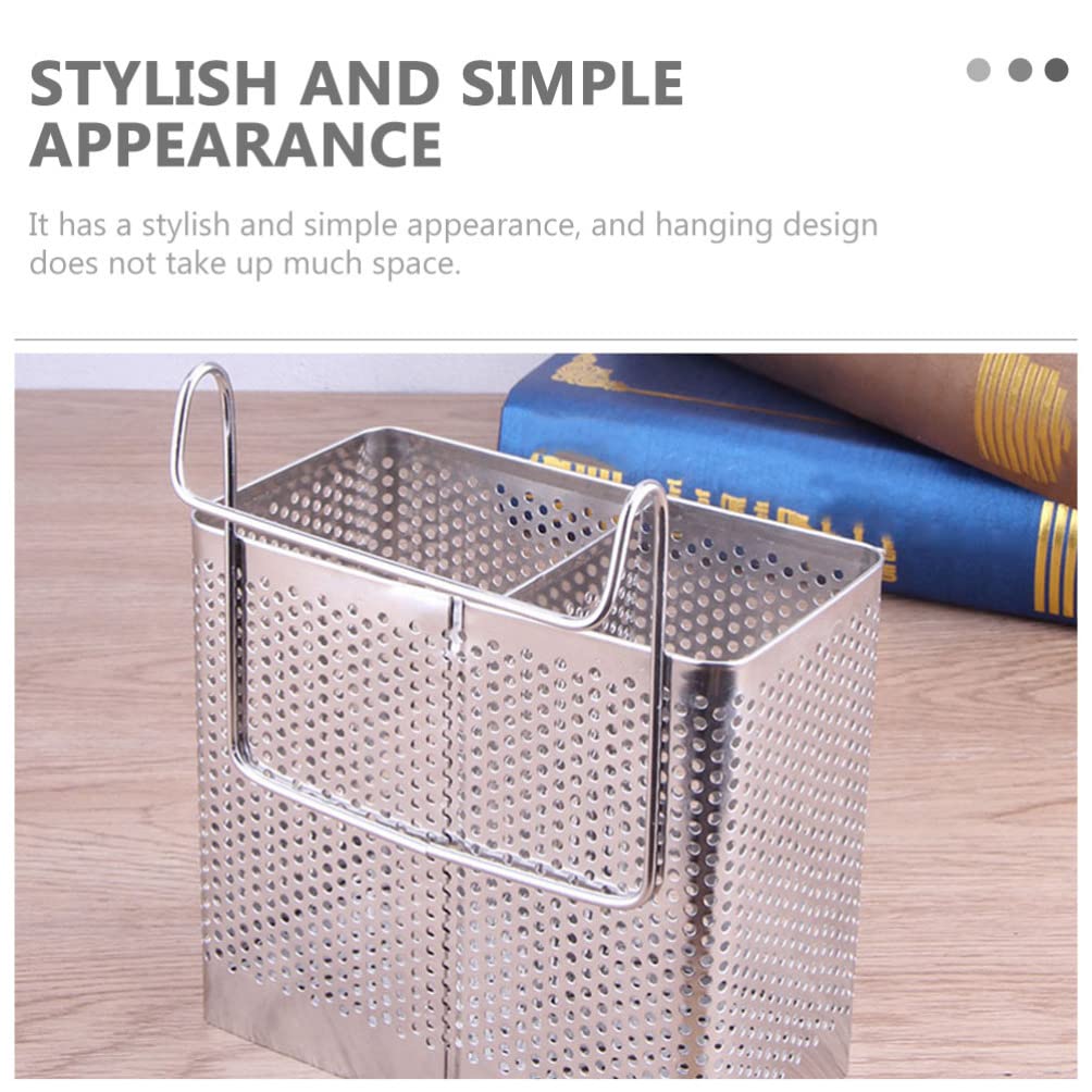 Hemoton 2Pcs Stainless Steel Chopstick & Utensil Holder - Silverware Drainer Basket, Hanging Kitchen Organizer for Efficient Space Saving, Perfect for Countertop & Cabinet Storage