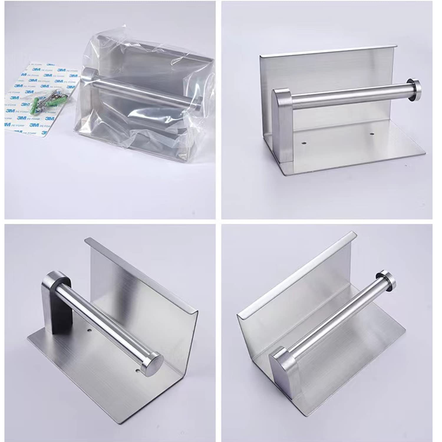 Stainless Steel Wall Mounted Toilet Paper Holder with Phone Shelf - Adhesive or Screw Installation for Bathroom, Kitchen, RV - Space Saving Organizer for Tissues & Smartphones