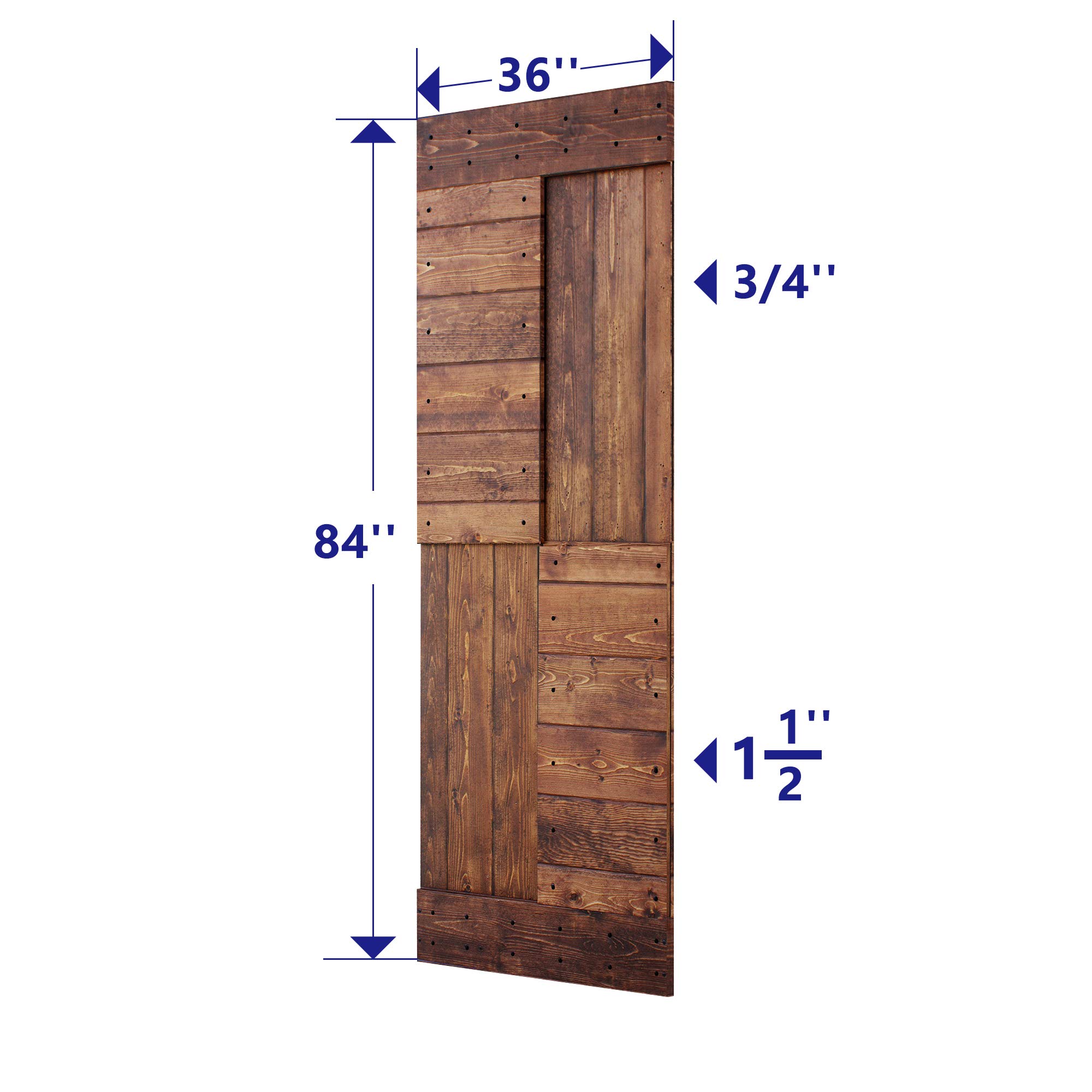 36in X 84in Solid Wood DIY Sliding Barn Door Slab - S Series with Handle (Walnut) | Rustic Interior Door for Bedroom, Closet, or Farmhouse Style Home Decor
