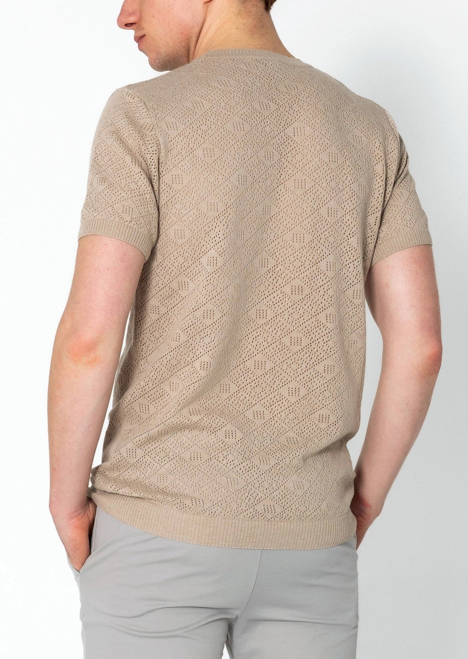 RNT23 Geometric Crochet T-Shirt for Women - Stylish Stone Wash Cotton Top for Casual Wear & Summer Outfits