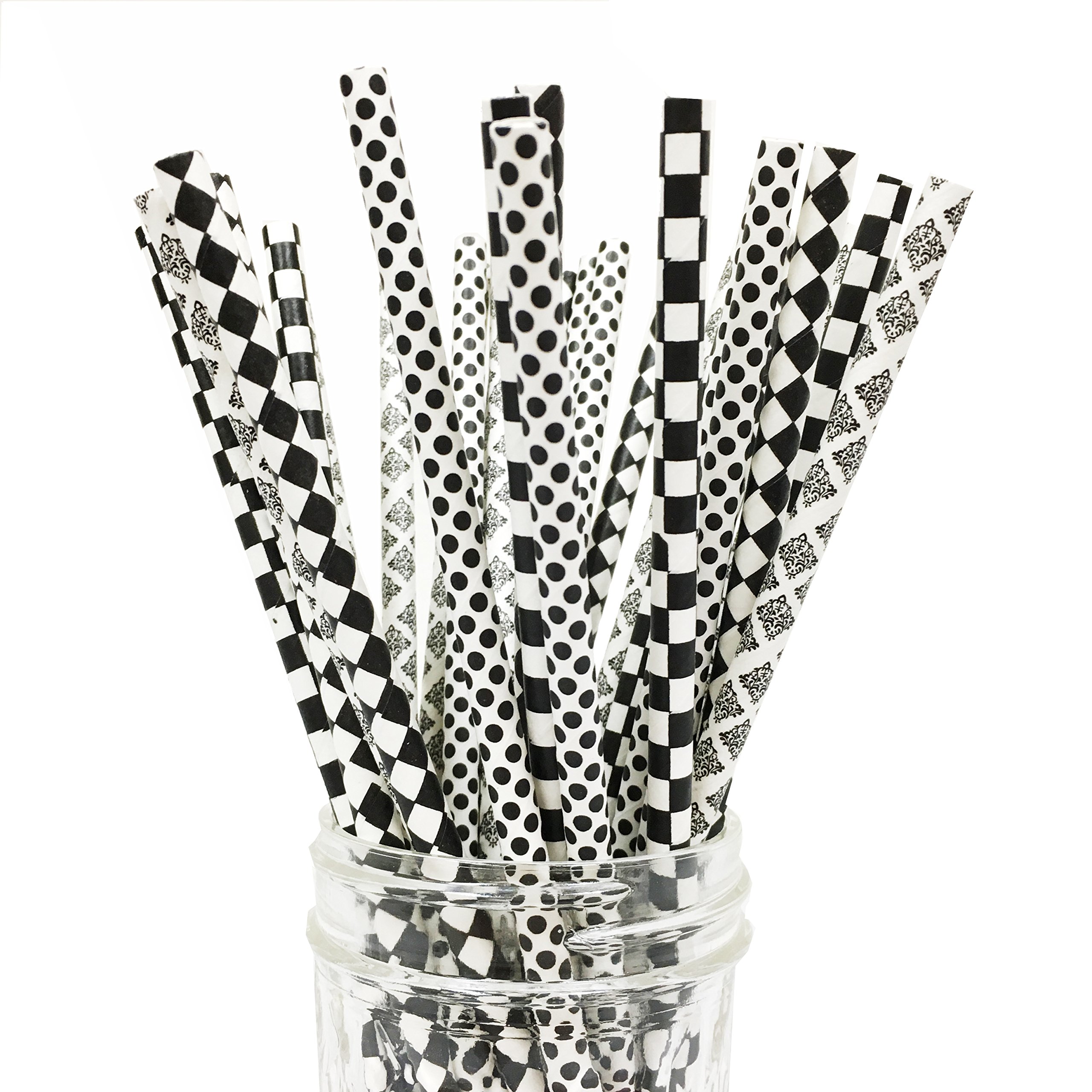 Eco-Friendly Biodegradable Paper Straws - Black & White - Perfect for Birthday Parties, Baby Showers, Bridal Showers, Weddings & Events - Sustainable Party Supplies for Celebrations