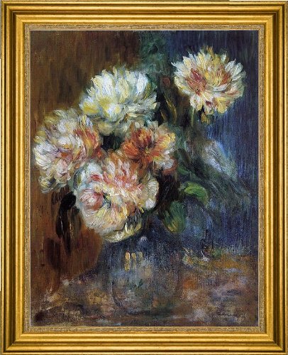 Pierre Auguste Renoir Vase of Peonies Art Print - 18x24 Inch Premium Canvas Wall Decor with Gold Frame - Perfect for Living Room, Bedroom & Office