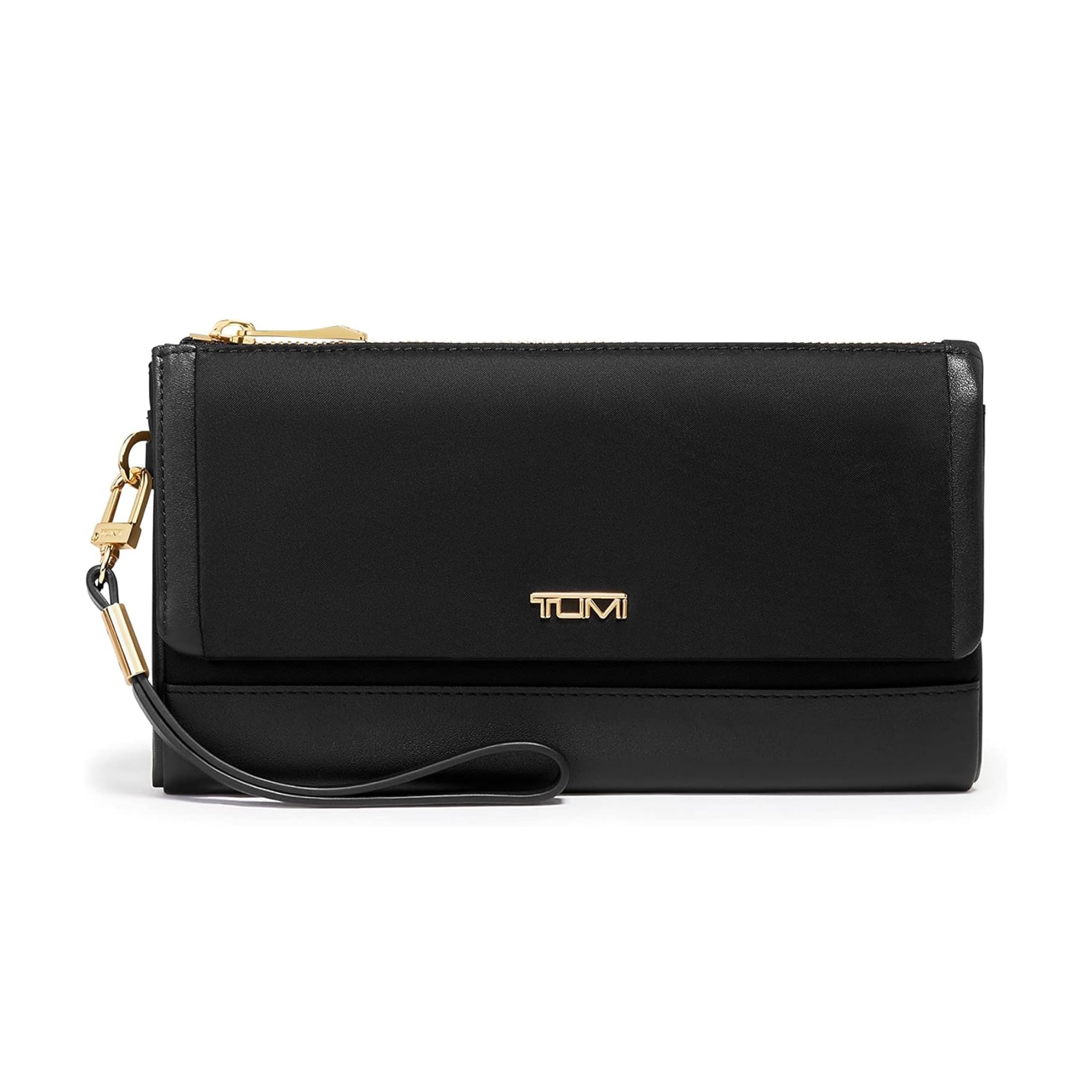 TUMI Voyageur Travel Wallet for Women - RFID Blocking Wristlet Wallet with Passport Holder, Multiple Card Slots & Zipper Compartment - Perfect for Air Travel, Business Trips & Daily Use - Black/Gold (Includes Gift Box)