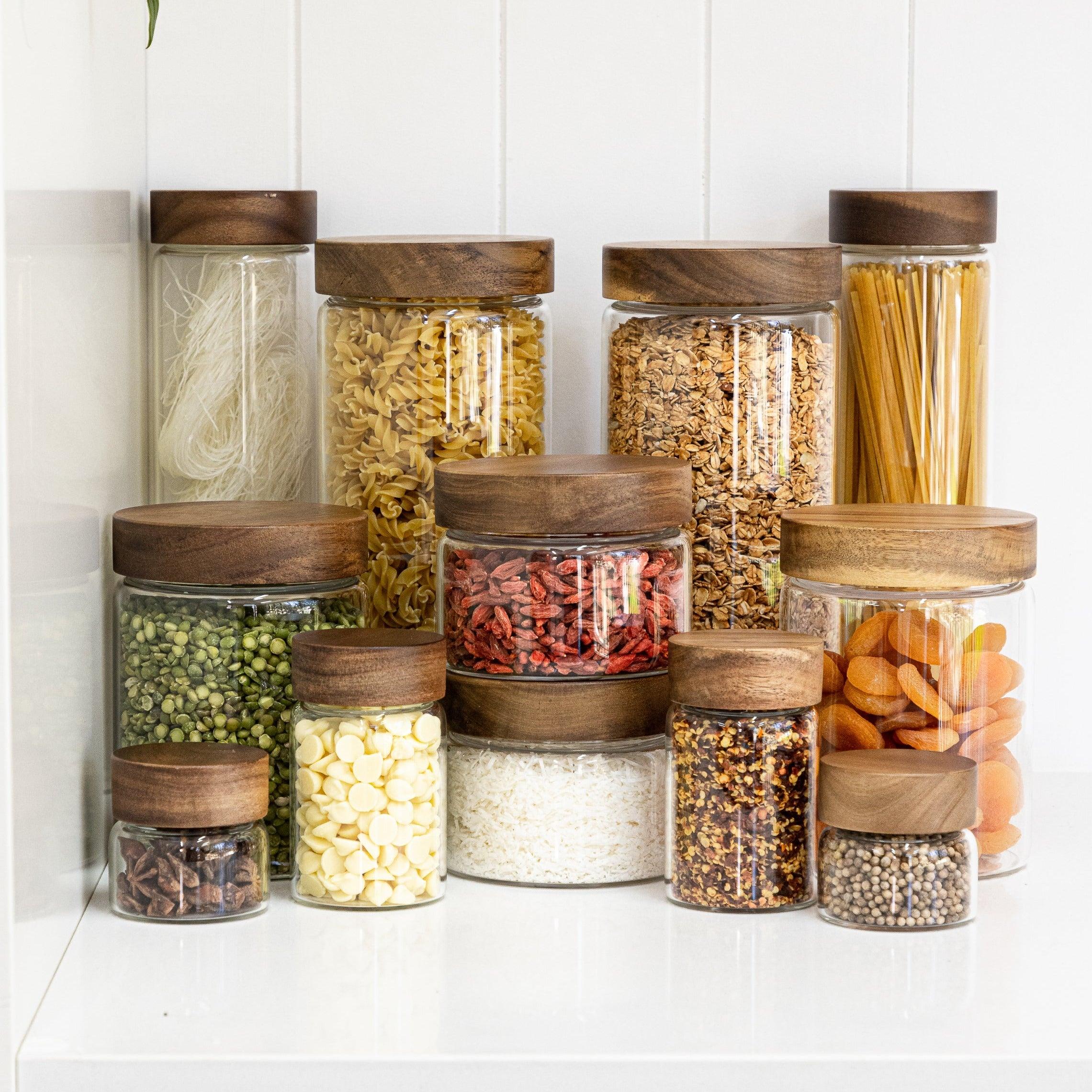 Premium 500ml Acacia Wood Lid Glass Jar - Ideal for Storing Tea, Coffee, Spices & Kitchen Organization