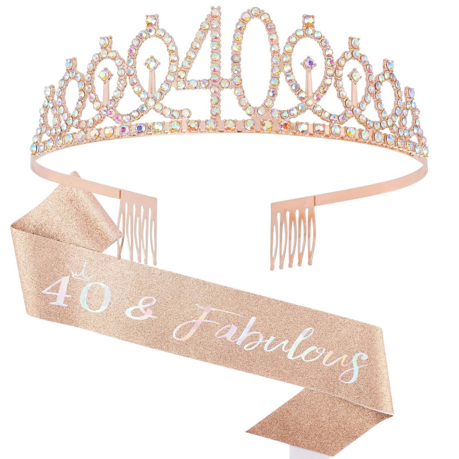 40th Birthday Sash & Rhinestone Crown Set - Rose Gold Birthday Party Decorations for Women | Perfect for 40th Birthday Celebrations, Milestone Parties & Photo Props
