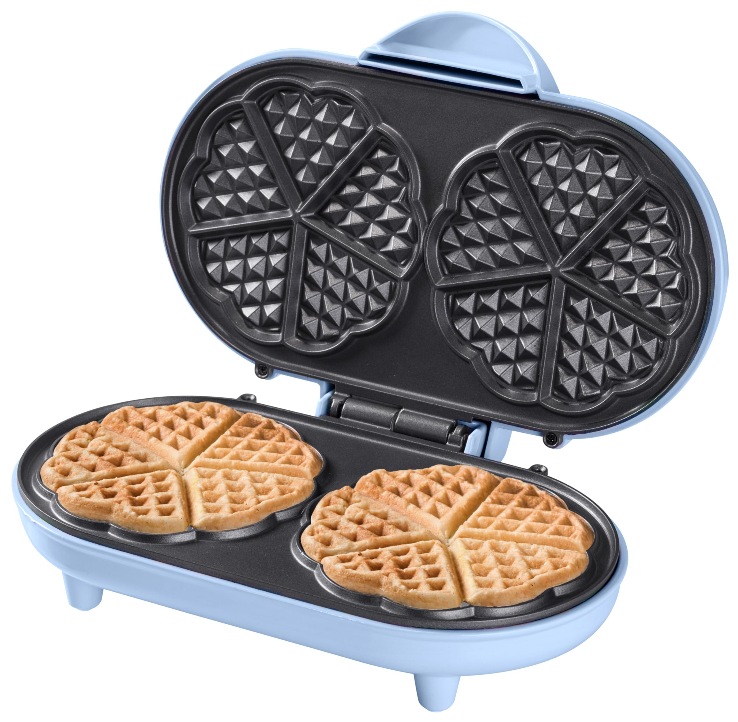 Bestron Heart-Shaped Double Waffle Maker - Non-Stick Surface & LED Indicator, Sweet Dreams Collection, 700W, Blue - Perfect for Romantic Breakfasts, Family Brunches & Valentine's Day Gifts