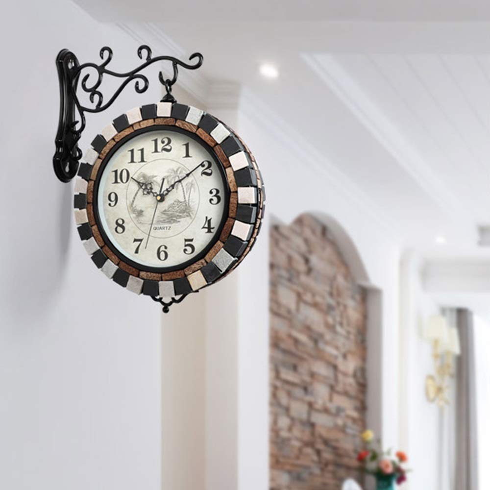 Eummit European Style Double-Sided Wall Clock - Silent Quartz Movement, Creative Living Room Decor (380x500mm) - Perfect for Home, Office & Modern Interior Design