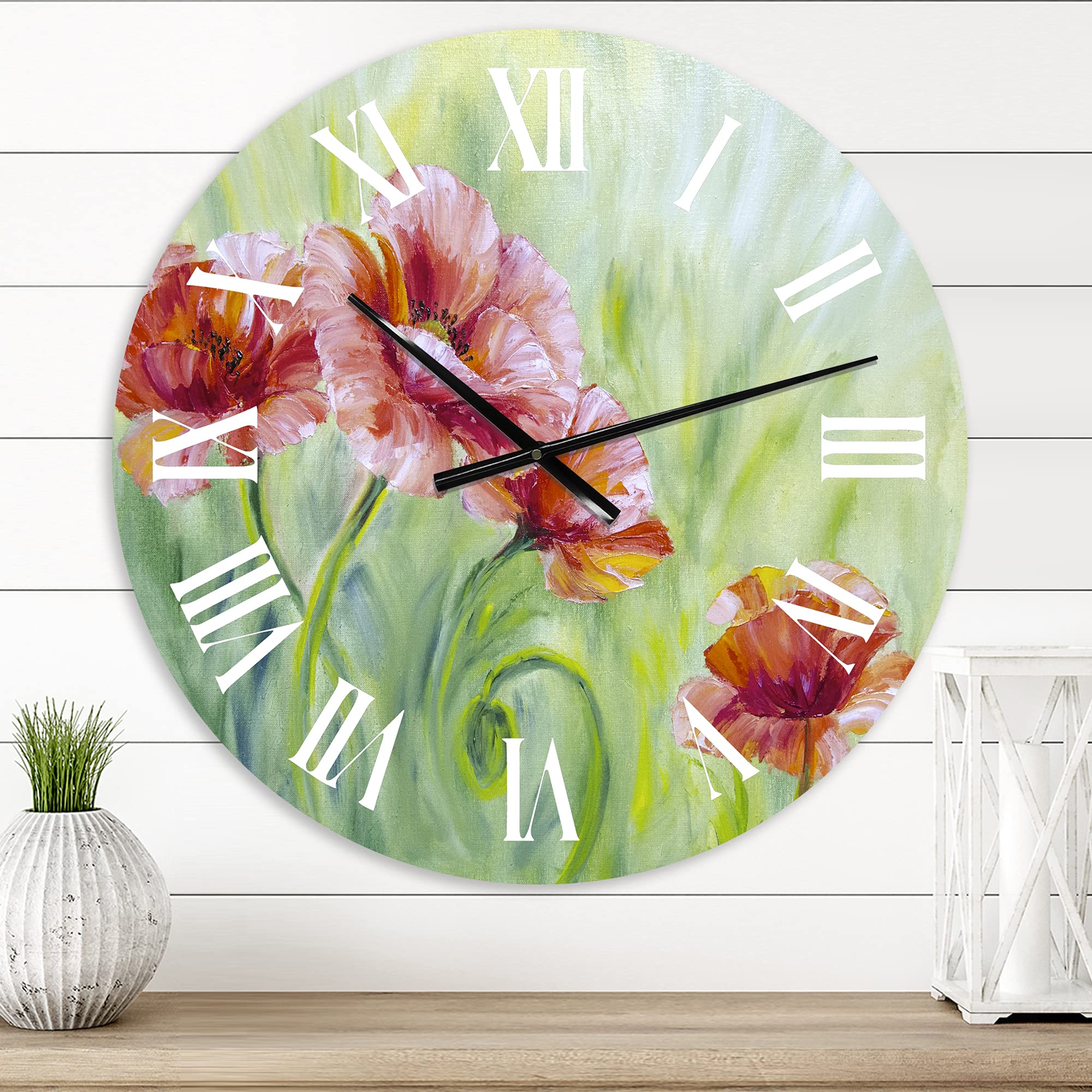 Large Floral Wall Clock - 'Red Blossoming Poppies II' Traditional Decor for Home & Office | Perfect for Living Room, Bedroom, and Workspace Décor