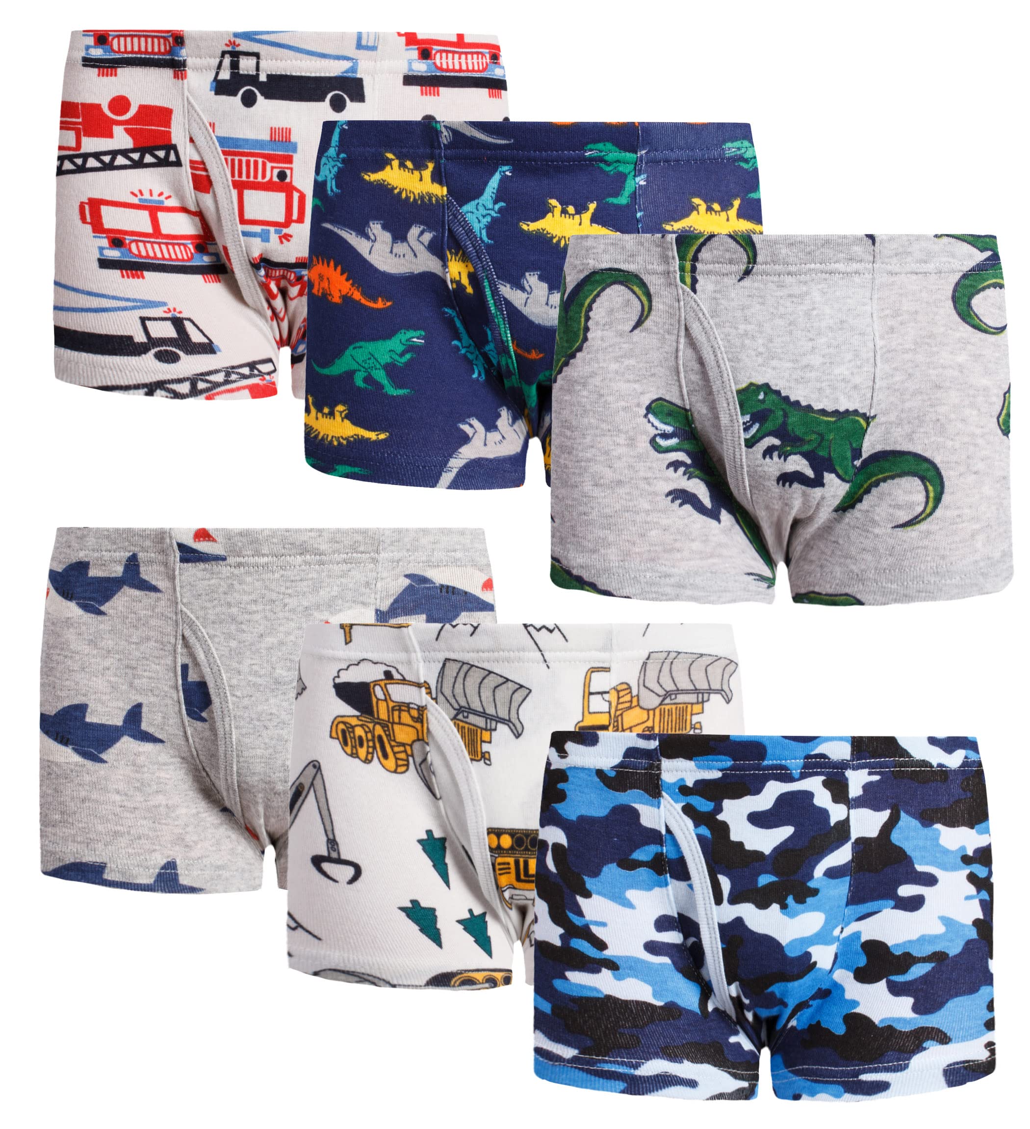 **Boys' Cotton Boxer Briefs with Dinosaur & Shark Prints - Soft Underwear for Toddlers & Kids (3/6 Pack) - Perfect for Playtime, School & Daily Comfort**
