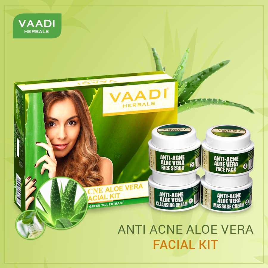 Vaadi Herbals Anti Acne Aloe Vera Facial Kit with Green Tea Extract - 70g Organic Skincare for Oily & Acne-Prone Skin - Perfect for Daily Cleansing & Blemish Control