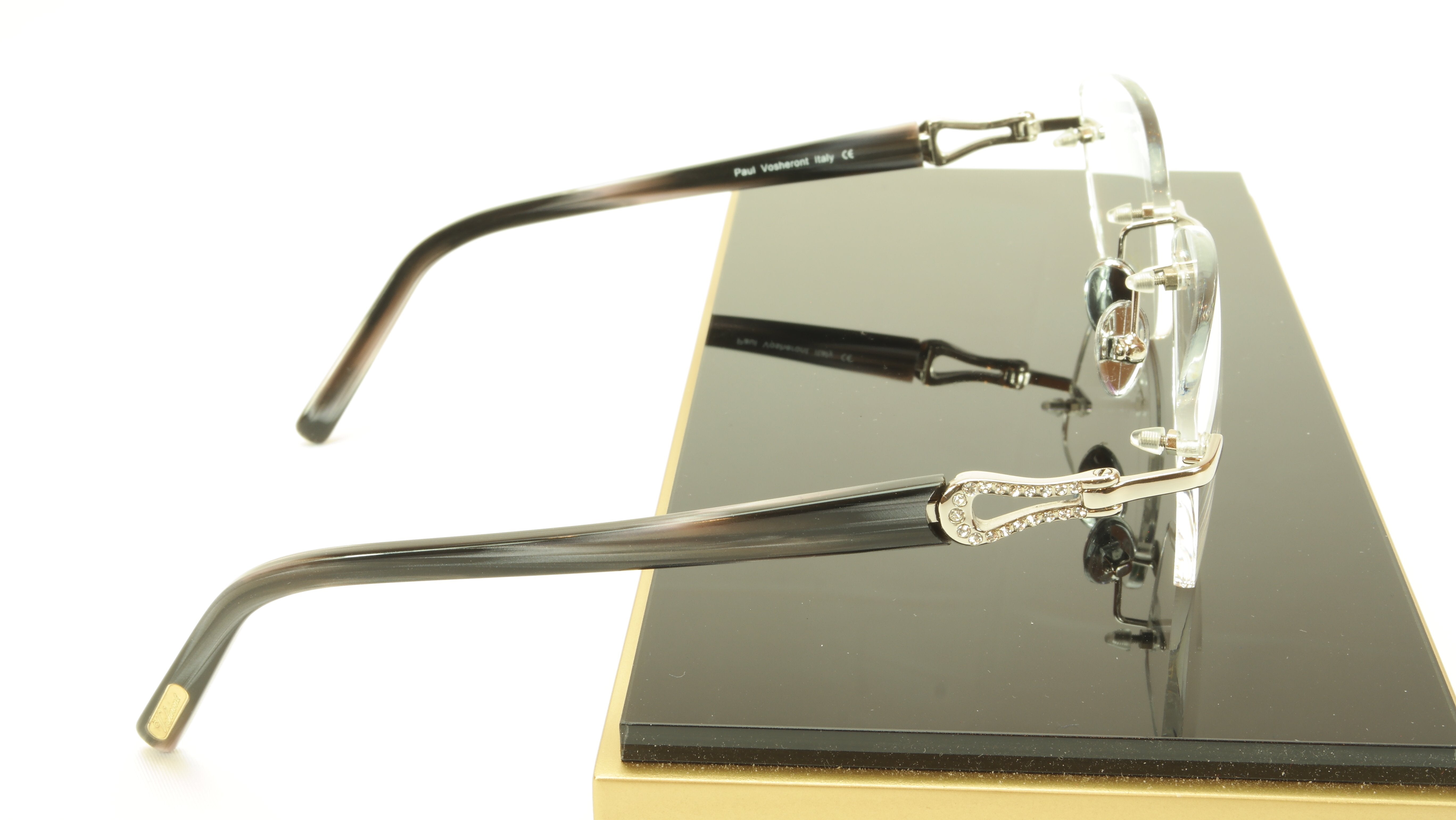 Paul Vosheront 23K Gold Plated Rimless Eyeglasses with Swarovski Crystals - Luxury Fashion Eyewear for Women & Men, Perfect for Weddings, Parties & Special Occasions