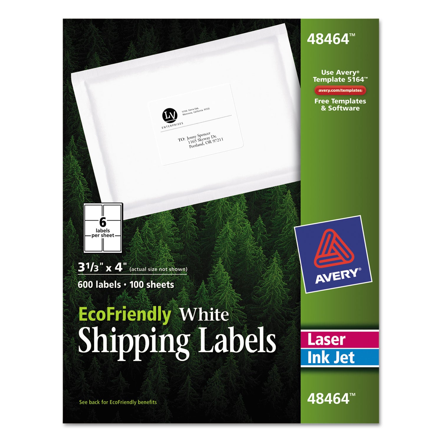 Avery® Eco-Friendly Mailing Labels for Inkjet & Laser Printers - 3.33