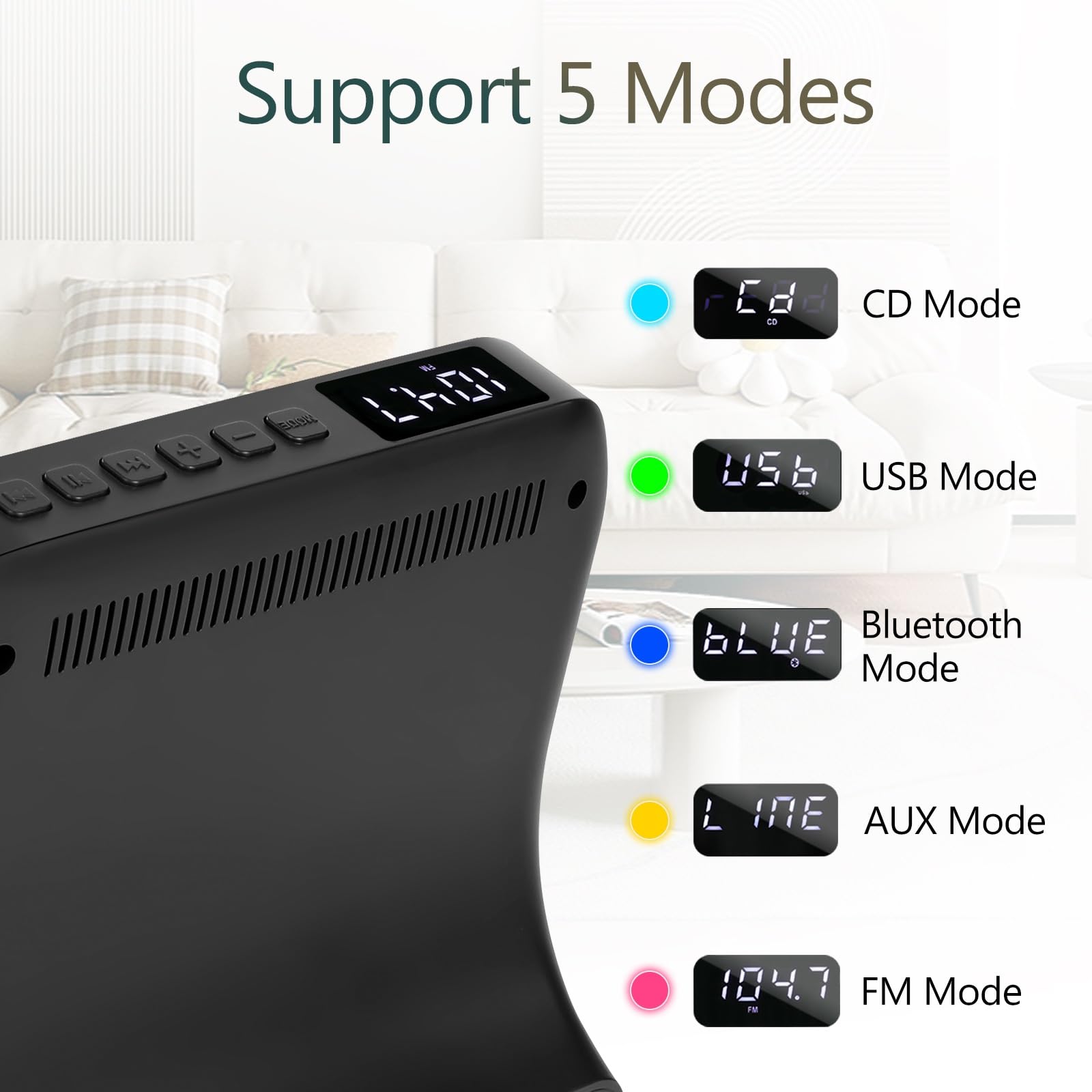 Portable Bluetooth CD Player with Built-in Speakers, AUX/USB Port, LCD Display & Remote Control - Wireless Music Streaming for Home, Office & Car Use | Dustproof Cover & Sleep Timer Function