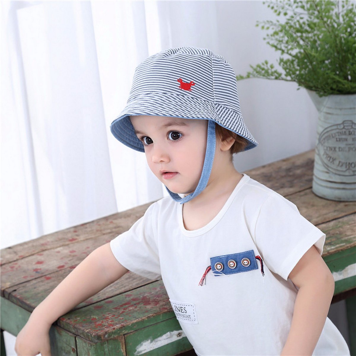 Baby Boys Fisherman Bucket Hat with UV Protection & Adjustable Chin Strap - Perfect for Beach, Outdoor Play & Summer Sun Protection