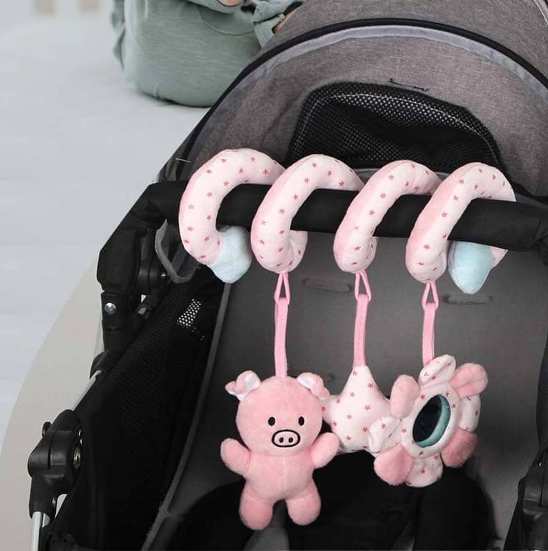 **Baby Crib Hanging Toy with Sounding Bell - Detachable Stroller Toy for Visual & Hearing Development - Soft Animal Plush for Newborns & Infants (Strawberry) | Perfect for Cribs, Strollers & Playtime**