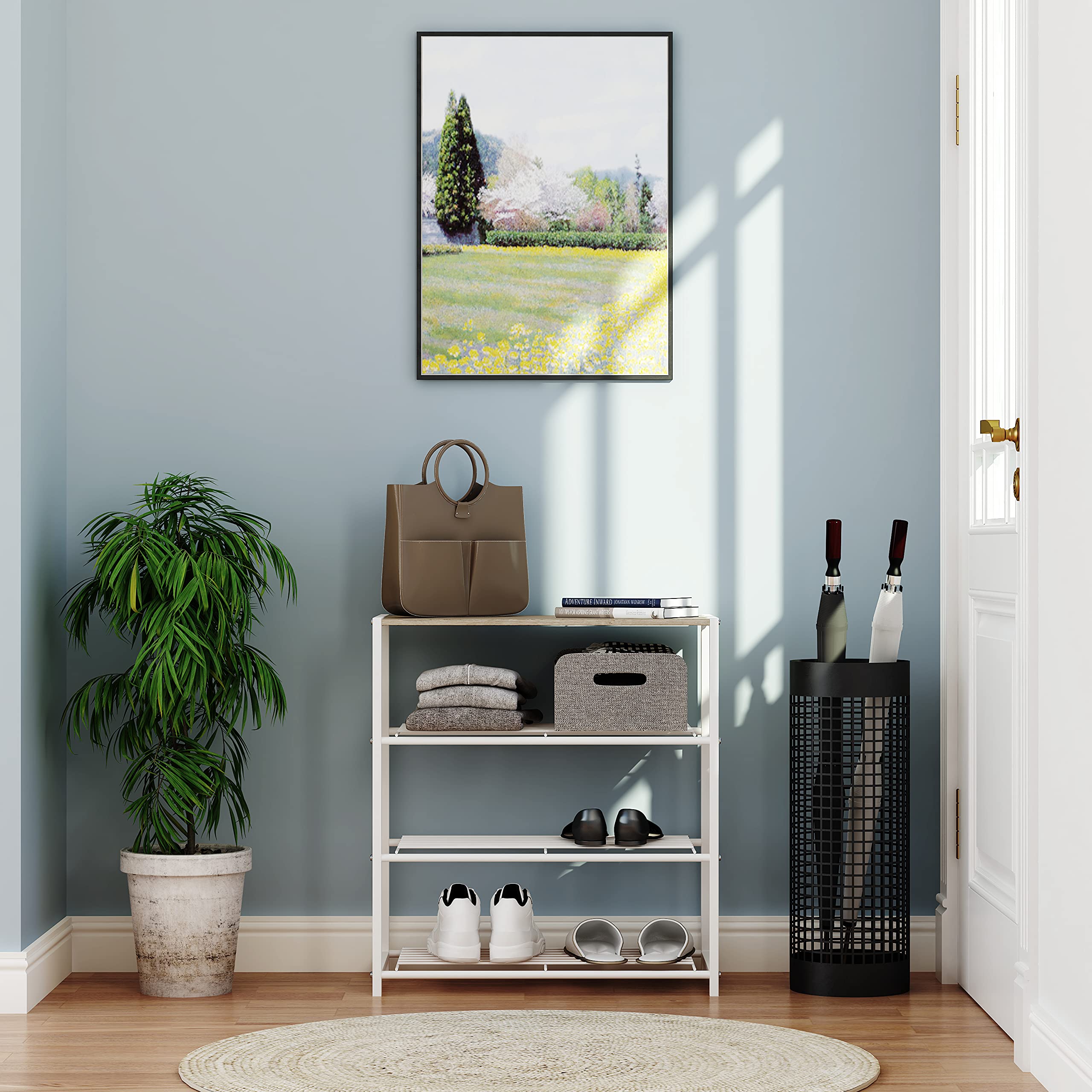 4-Tier Industrial Shoe Rack Organizer - Sturdy Narrow Metal Shoe Storage Shelf for Closet, Entryway & Mudroom - Space-Saving White Shoe Shelves for Home Organization & Small Spaces