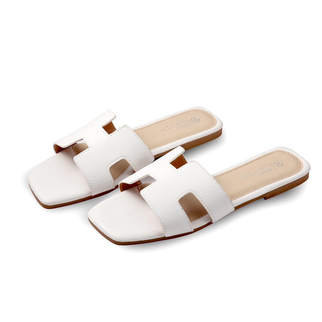 Women's Leather Slide Sandals 2024 - Comfortable Slip On Dressy Flat Sandals for Summer | Casual Wear, Beach, Vacation & Everyday Use