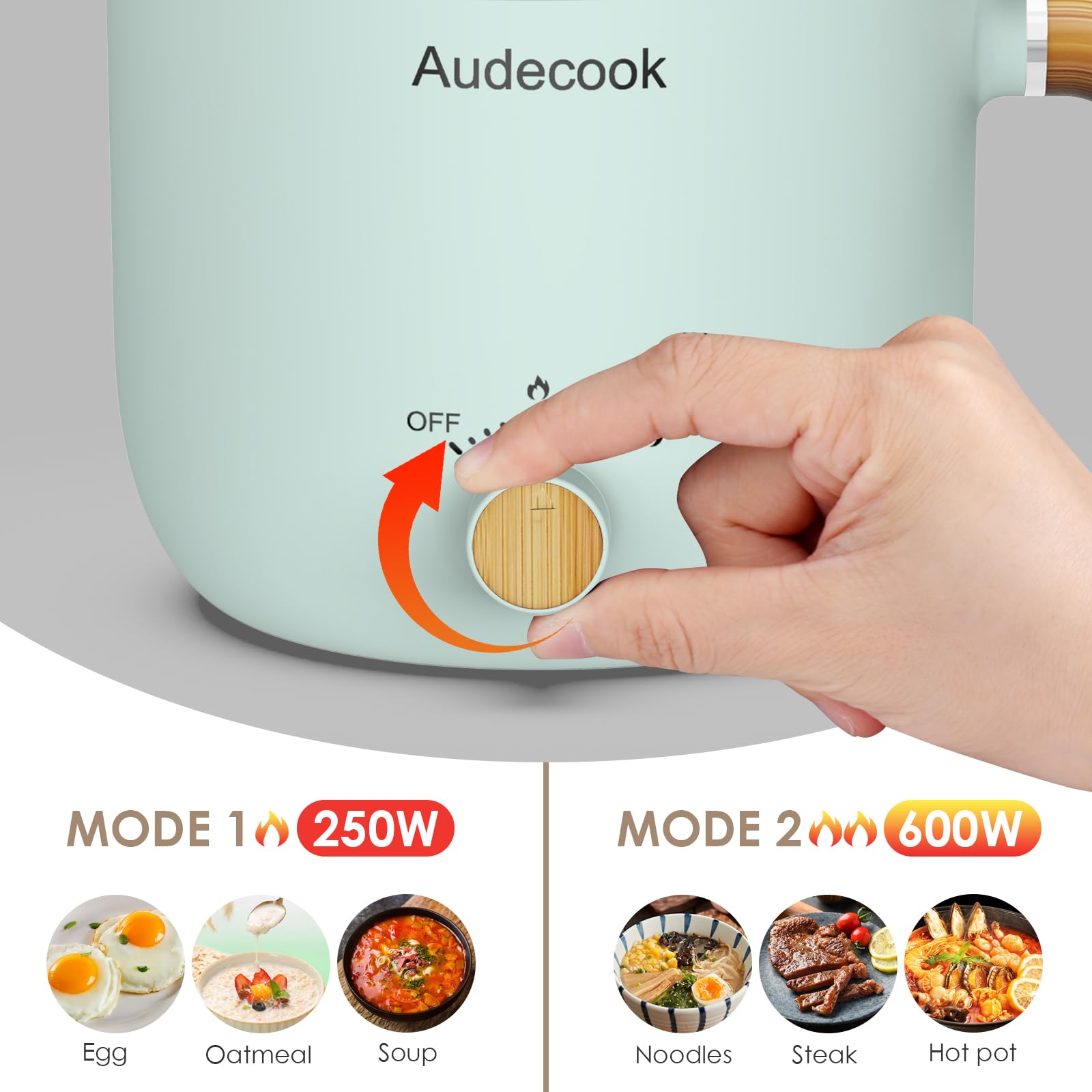 **Audecook 1.5L Electric Hot Pot with Steamer - Portable Nonstick Mini Multicooker for Pasta, Soup, Steak, Eggs & Oatmeal - Dual Power Control Travel Skillet (Green) - Perfect for Dorms, Travel & Small Kitchens**