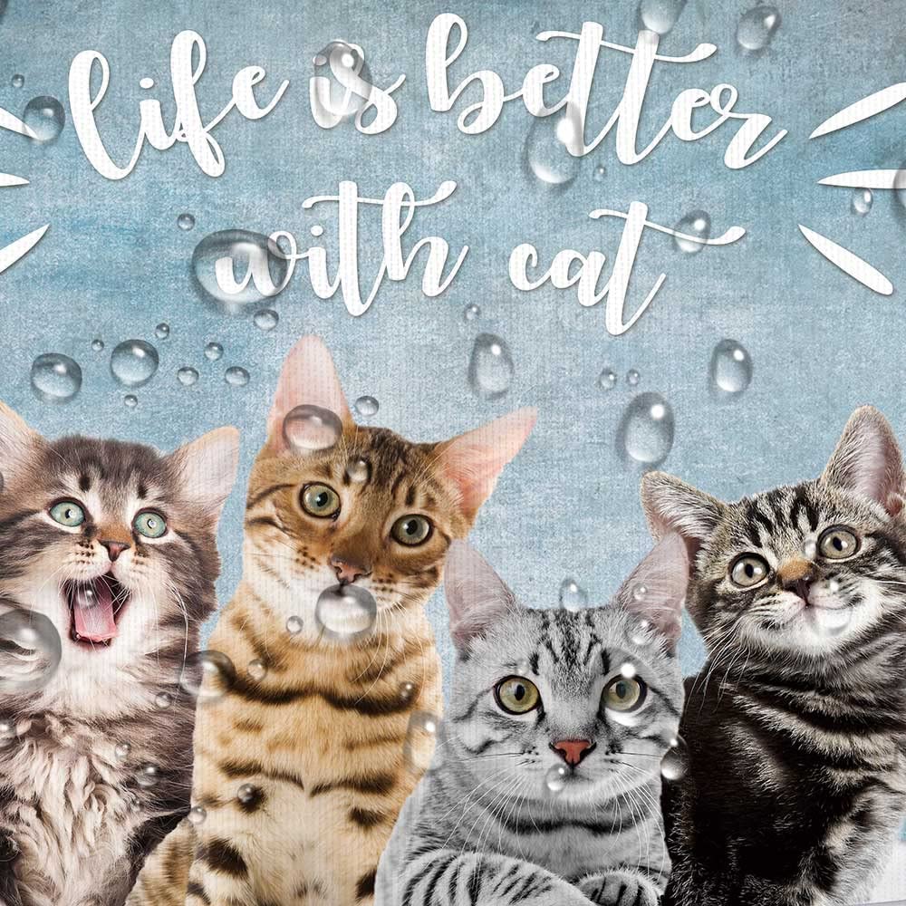 Funny Cat Shower Curtain - Life is Better with Cats Bathroom Decor, Cute Cat Bathing in Bathtub Art, 70x70 Inch Waterproof Polyester Shower Curtain for Kids & Adults - Perfect for Bathroom, Dorm, or RV Decor