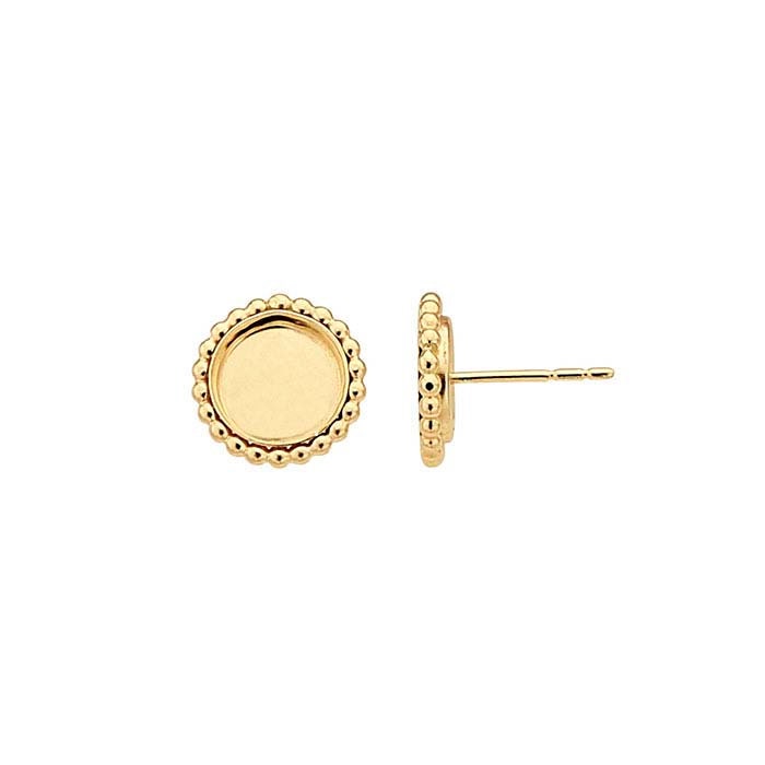 12/20 Yellow Gold Filled 5mm & 10mm Round Cabochon Beaded Post Earring Mountings - Jewelry Making Supplies for DIY Earrings, Perfect for Crafting Unique Handmade Jewelry Gifts