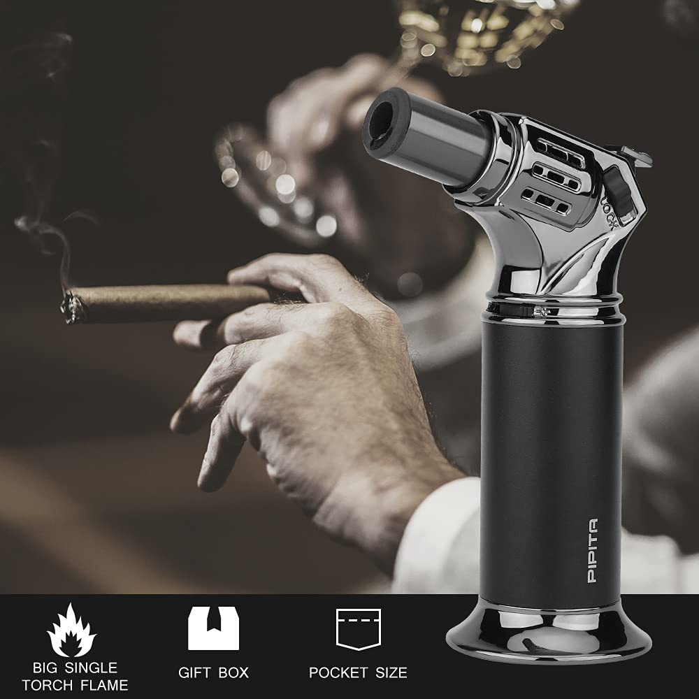 Windproof Cigar Lighter - Adjustable Single Flame Refillable Torch for Outdoor & Smoking