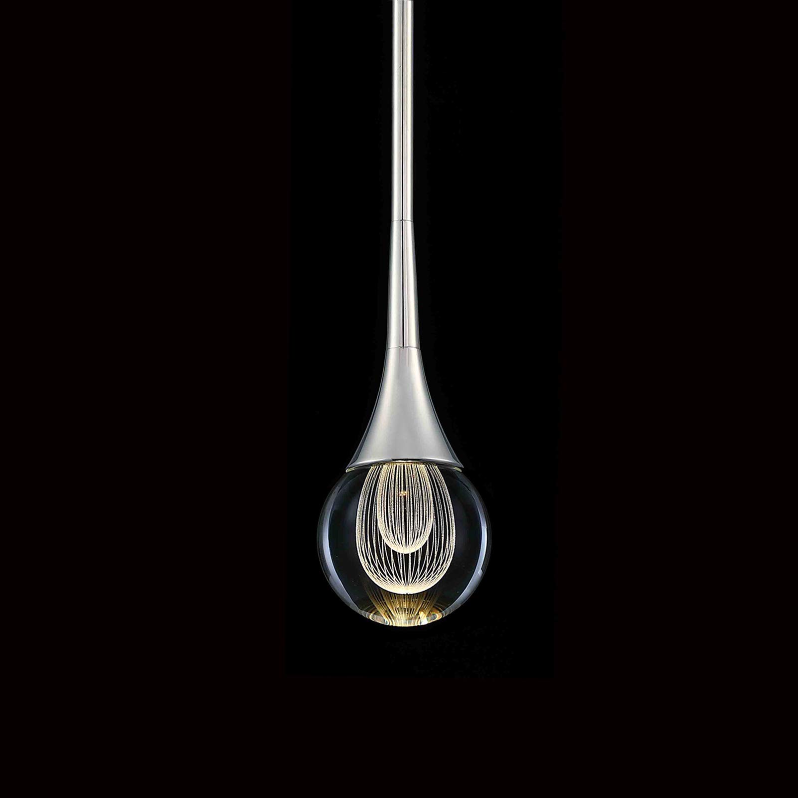 MOTINI Silver Polished Nickel Teardrop Crystal Pendant Light with Mini LED Globe - Modern Ceiling Lighting Fixture for Kitchen, Bedroom, Dining Room & Bar | Elegant Home Decor & Ambient Lighting Solution