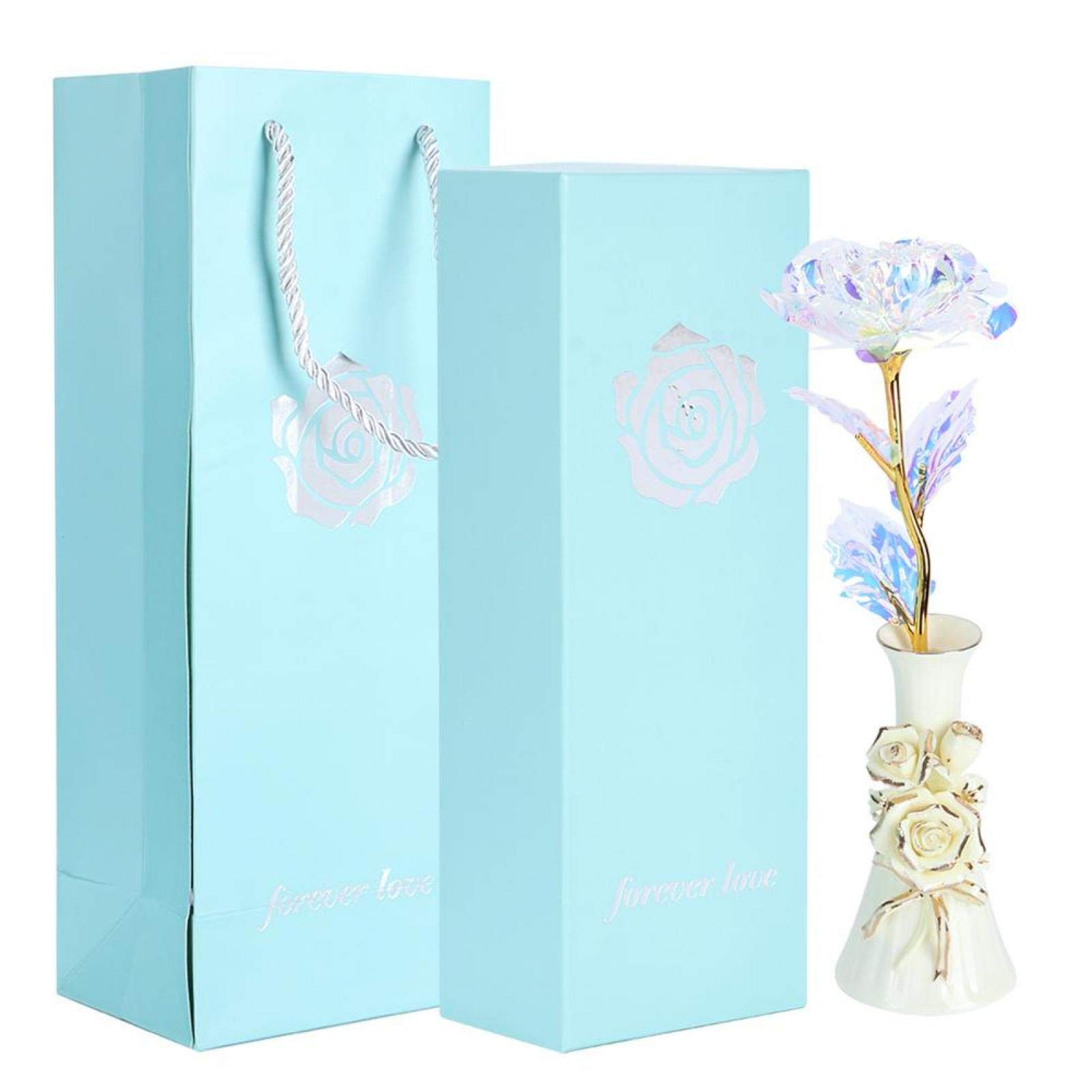 Premium 24K Gold Foil Rose in Glass Dome - Luxury Artificial Flower Gift Set with Ceramic Base for Home Decor, Wedding, Mother's Day, Thanksgiving & Anniversary Gifts | Elegant Table Centerpiece for Living Room, Bedroom & Office Decor