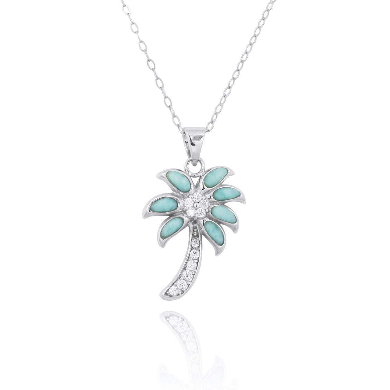 Larimar Palm Tree Necklace - Handmade Miami Beach Jewelry for Women - Perfect for Vacation, Summer & Boho Style Outfits