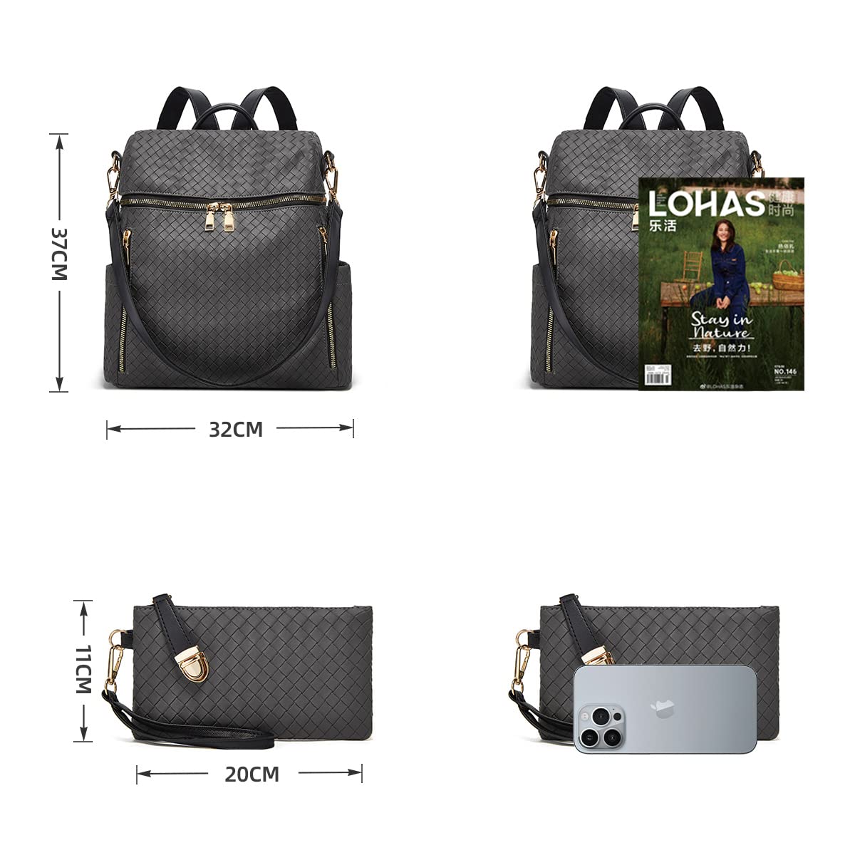 Stylish PU Leather Convertible Backpack Purse for Women - 2-Piece Travel Satchel & Handbag Set - Perfect for Daily Commute, Work, and Weekend Getaways