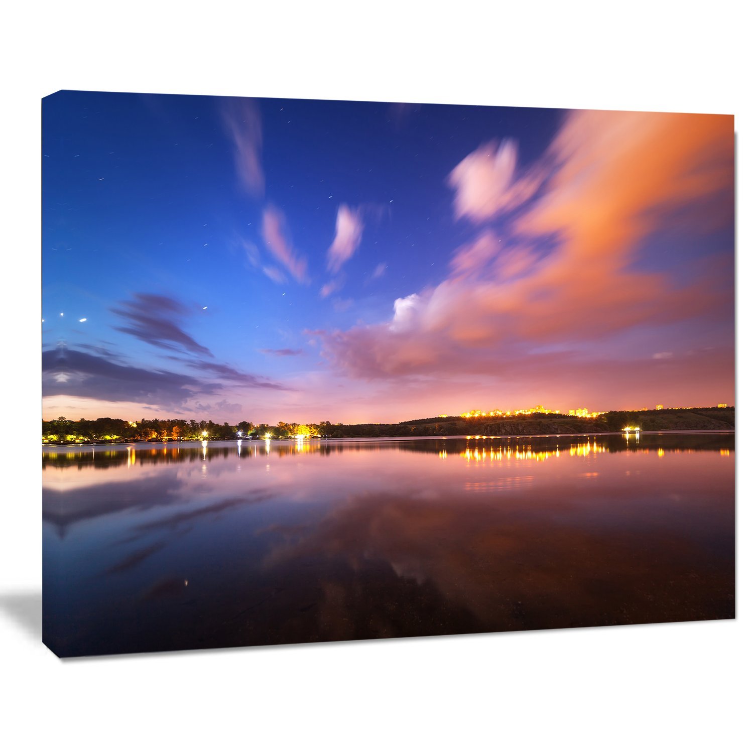 Night Sky Over River with Clouds - Contemporary Canvas Art Print for Living Room, Bedroom & Office Decor | Wall Art for Home & Office