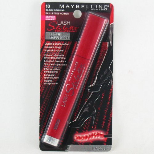 Maybelline Lash Stiletto Voluptuous Sequins Mascara - Black (10ml) | Lengthening & Volumizing Waterproof Mascara with Glitter | Perfect for Night Out, Parties & Special Occasions