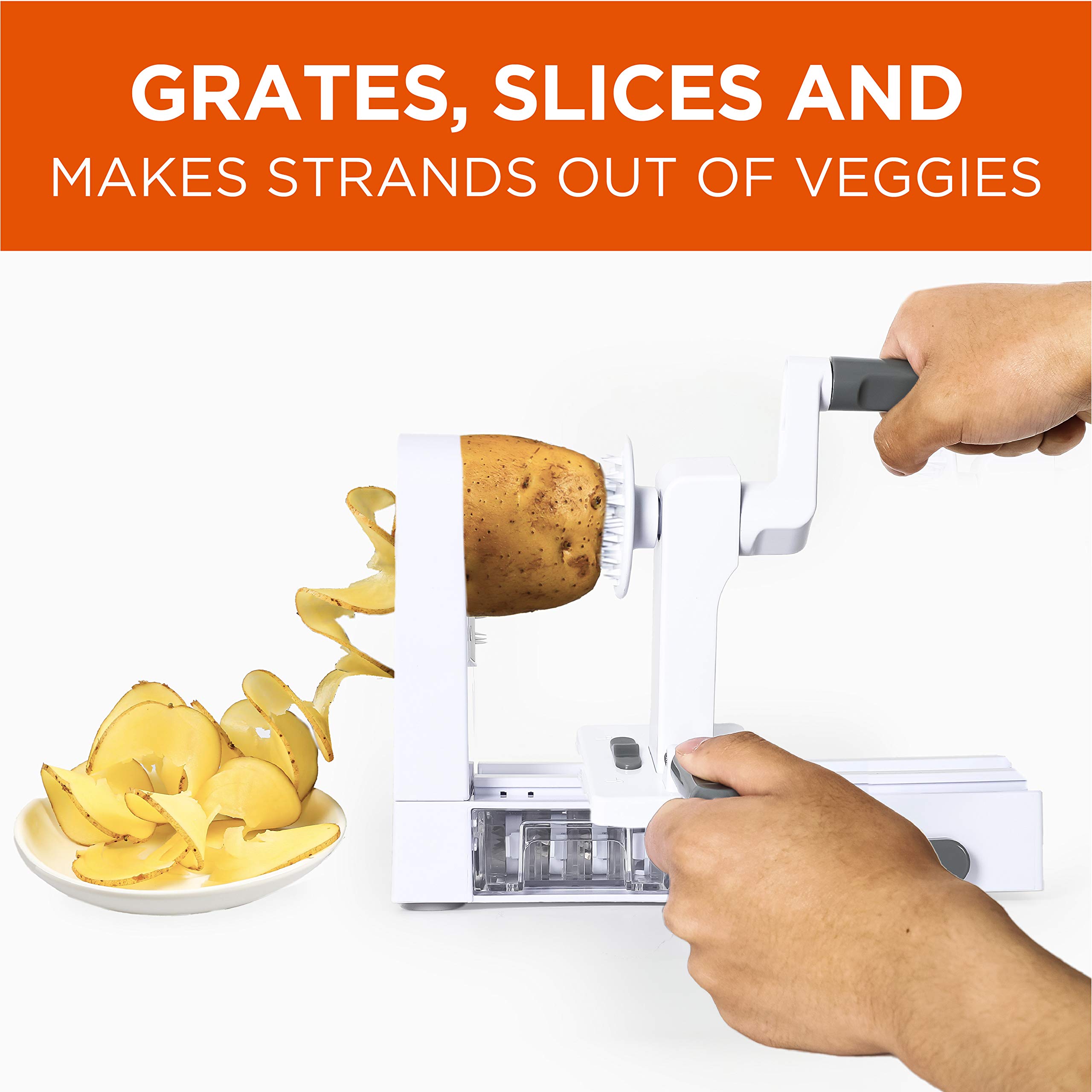 Commercial Chef Mini Spiralizer Pasta Maker - 4 Blade Vegetable Spiral Slicer for Squash, Zucchini, Potatoes & Carrots | Handheld Veggie Noodle Maker for Healthy Meals, Salads & Meal Prep