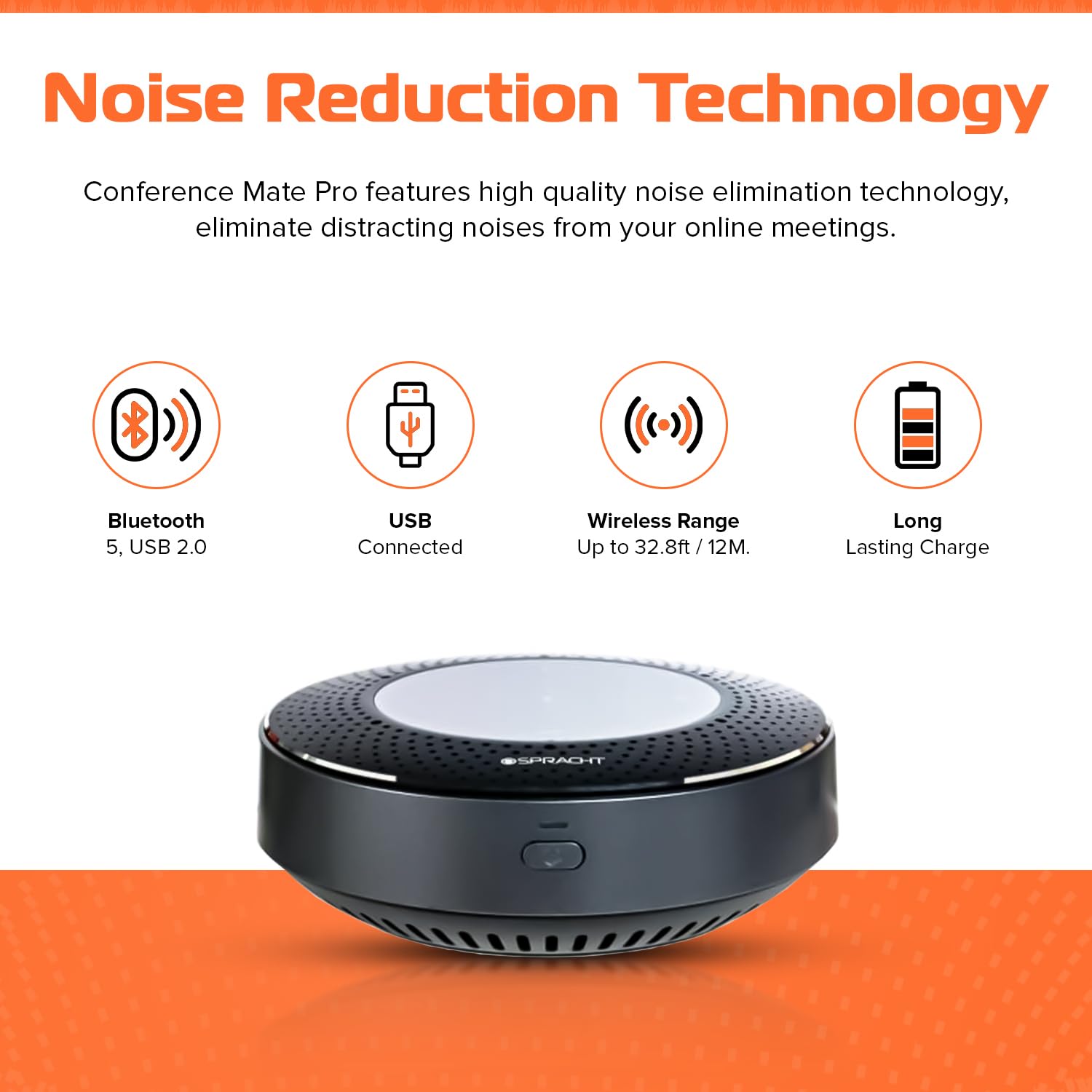 Spracht Conference Mate Pro Speaker - 6 Mic 360° Omnidirectional Conference Microphone with Intelligent DSP Noise Reduction for Video Meetings, Bluetooth 5.0 Wireless Speaker - Perfect for Zoom Calls, Webinars & Remote Work