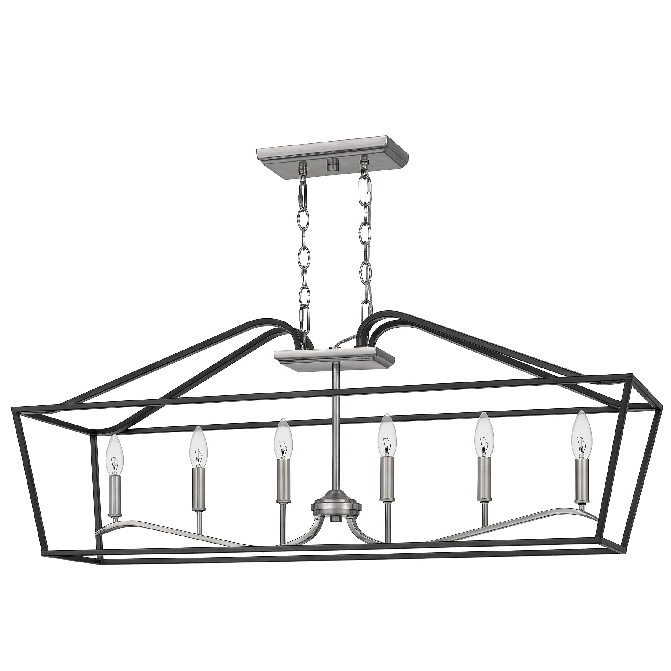 Quoizel Catalina 6-Light Matte Black Linear Chandelier - Modern LED Pendant Lighting for Dining Room, Kitchen Island & Bedroom - Dimmable Fixture with Clear Glass Shades