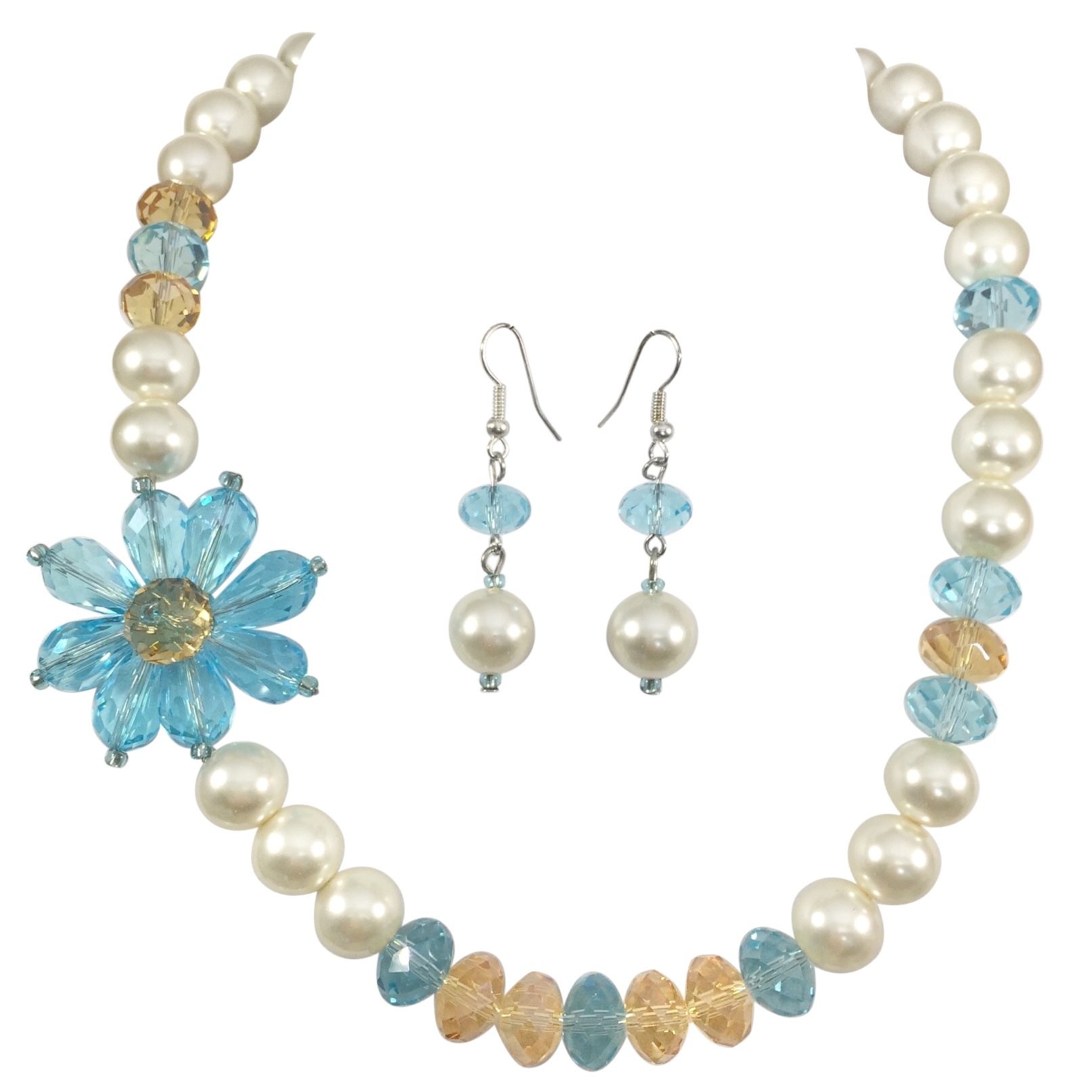 Gypsy Jewels Simulated Pearl Beaded Flower Necklace & Earrings Set - Elegant Bridal Jewelry for Weddings, Parties & Special Occasions