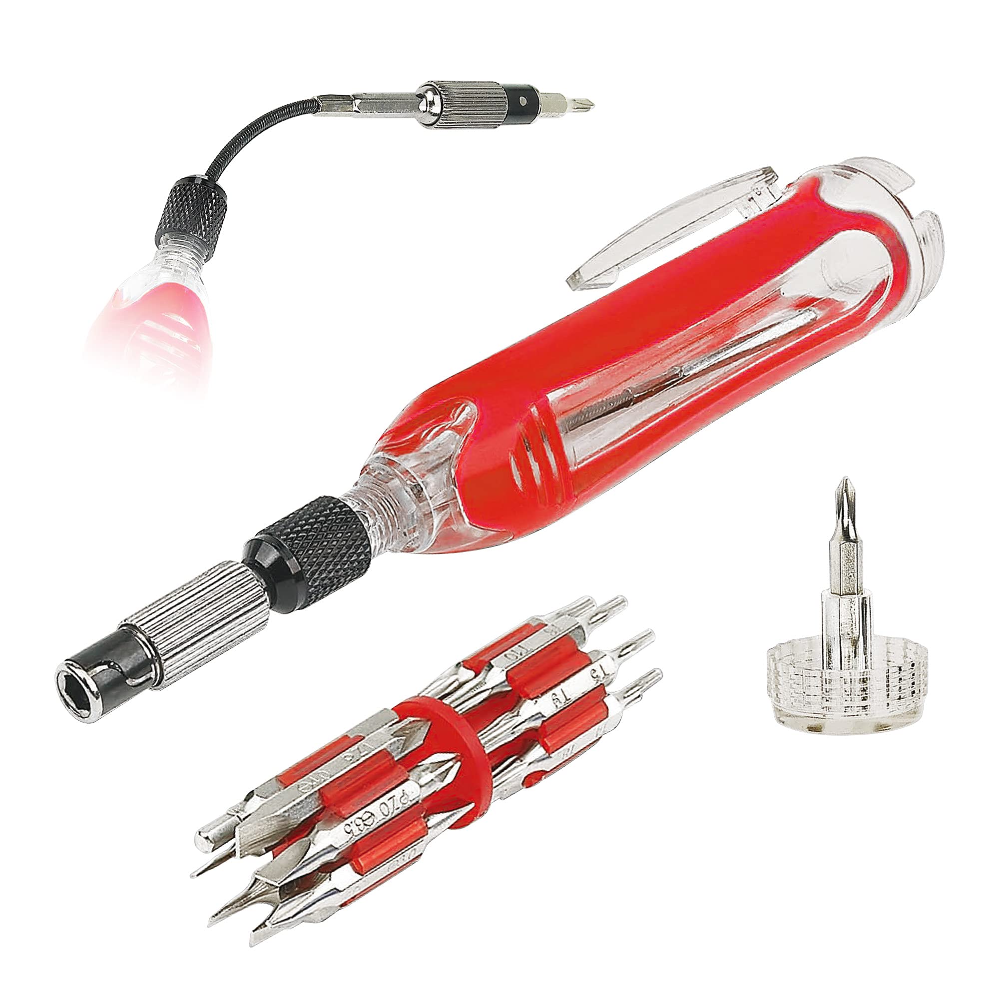 Powerbuilt 30-in-1 Flexible Extendable Precision Screwdriver Set with Flex Drive Shaft - Includes Torx, Hex & Slotted Bits for Tight Spaces (Red 940506) - Perfect for Electronics Repair, DIY Projects & Home Maintenance