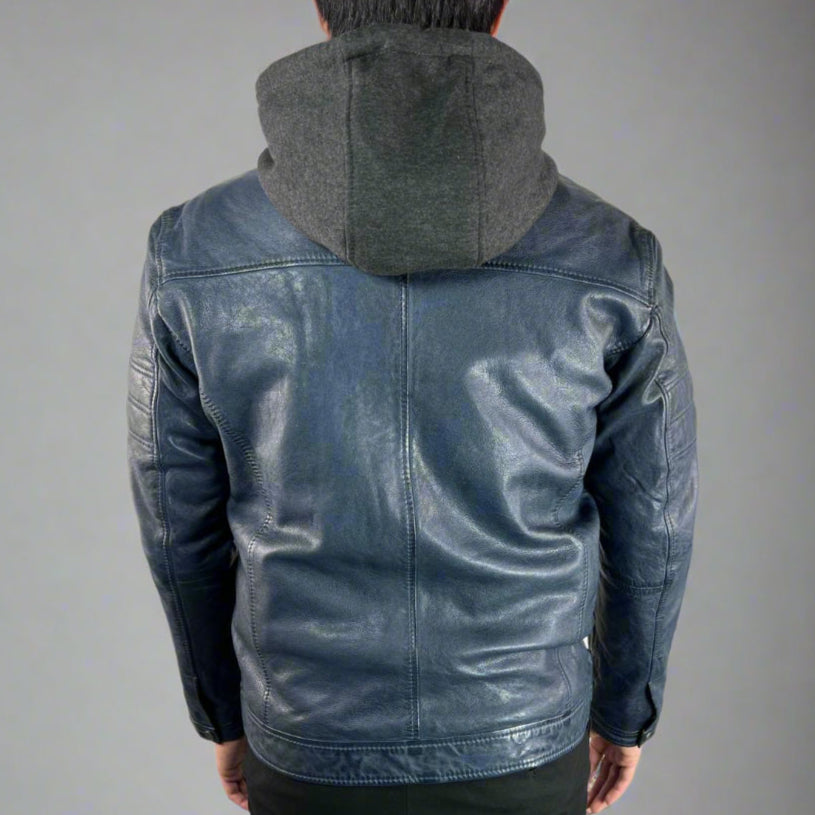 Premium Men's Genuine Sheepskin Leather Jacket with Detachable Hood - Stylish & Warm for Outdoor Adventures, Motorcycle Riding & Casual Wear