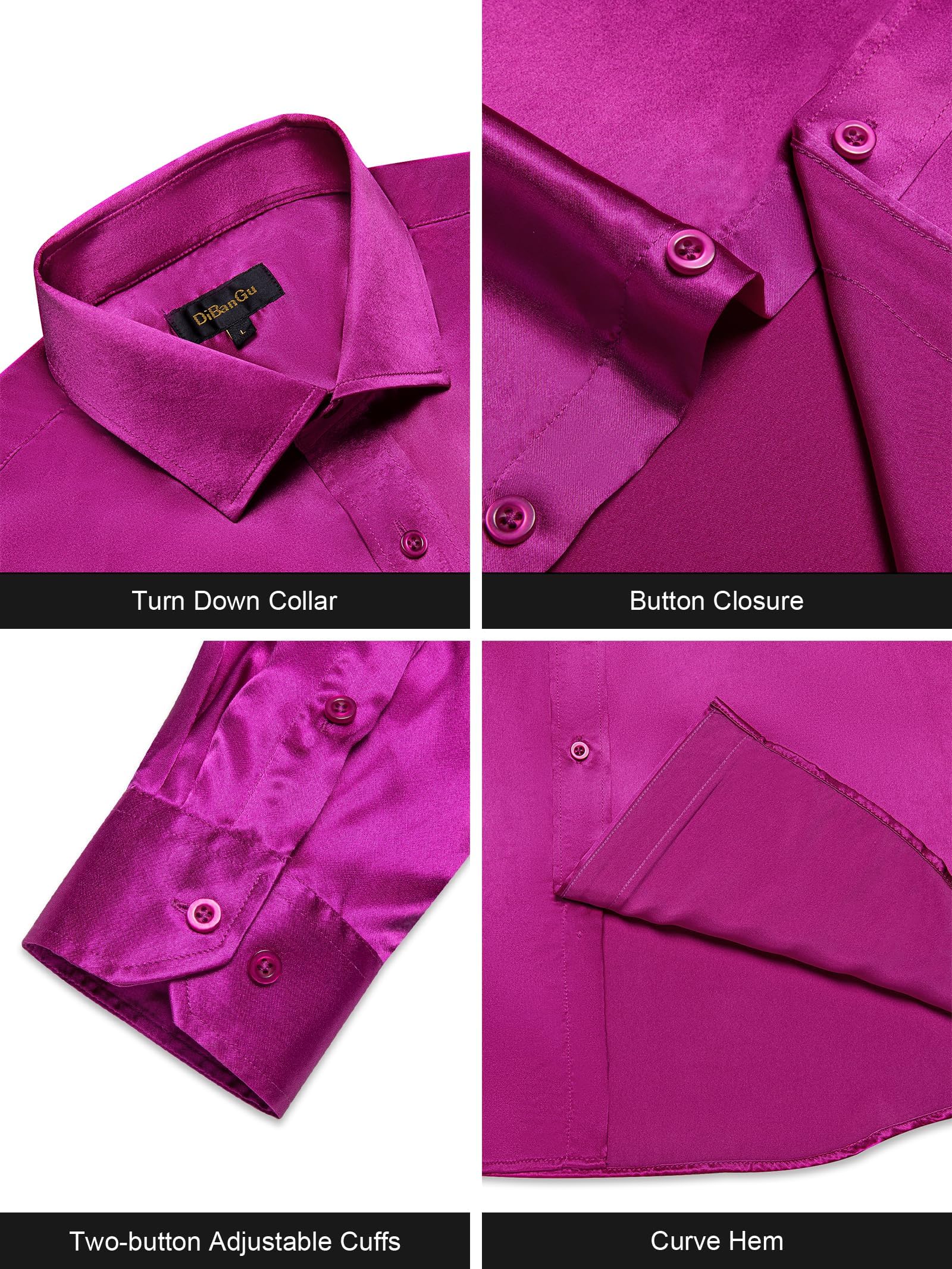 Premium Men's Satin Long Sleeve Dress Shirt - Shiny Button Down Formal Shirt with Pocket, Regular Fit for Wedding, Party & Business Occasions | Office Wear, Date Night & Special Events Attire