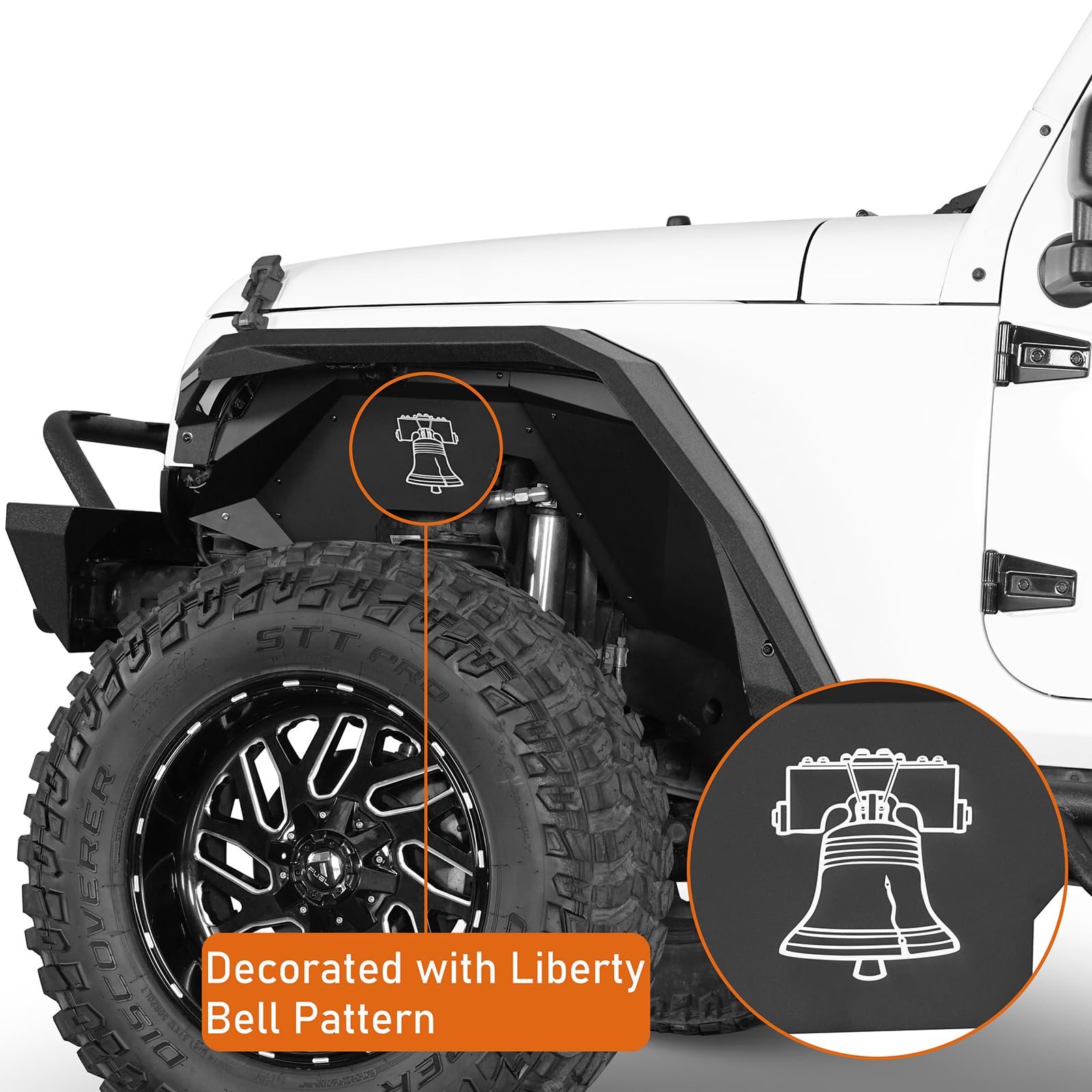 Hooke Road Jeep Wrangler JK Front Inner Fender Liners (2007-2018) - Compatible with Sport, Sahara, Rubicon 2/4 Door Models | Durable Wheel Well Protection for Off-Road & Daily Driving