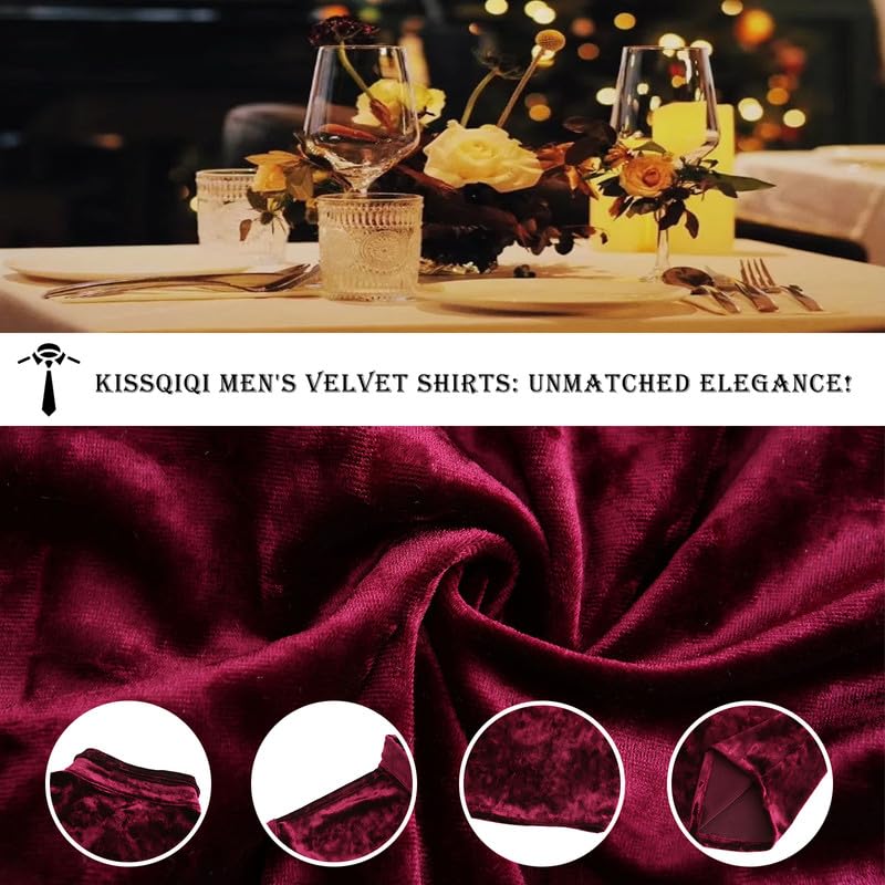 Premium Velvet Long Sleeve Dress Shirts for Men - Slim Fit Button Down Shirt with Muscle Cut, Solid Color Formal & Casual Wear for Wedding, Party, Office & Date Nights