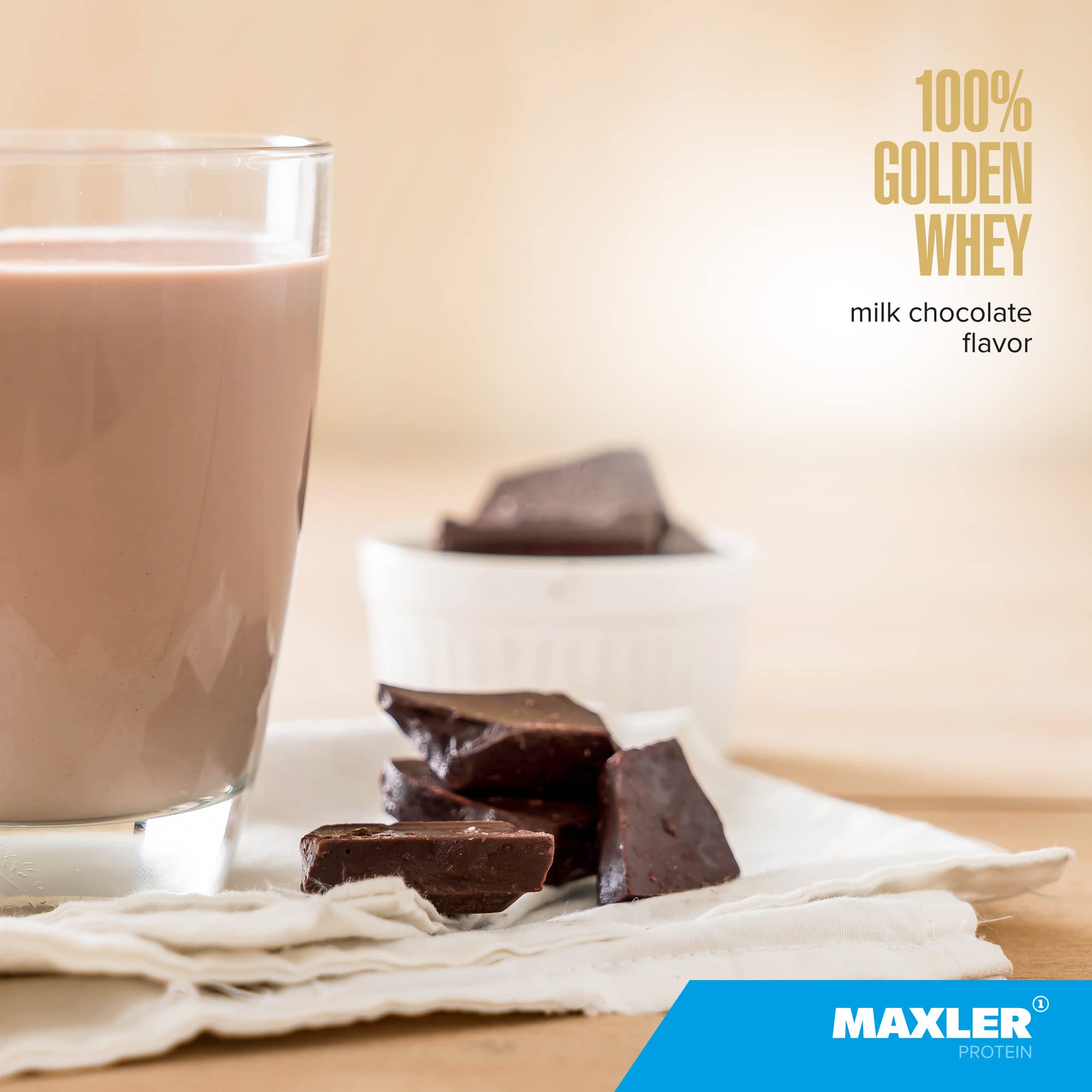 Maxler 100% Golden Whey Protein Powder - 22g Protein per Serving, Fast-Absorbing Whey Concentrate Isolate & Hydrolysate Blend - Premium Pre & Post Workout Supplement - Delicious Milk Chocolate Flavor (2 lb) - Ideal for Muscle Recovery, Weight Training & Fitness Enthusiasts