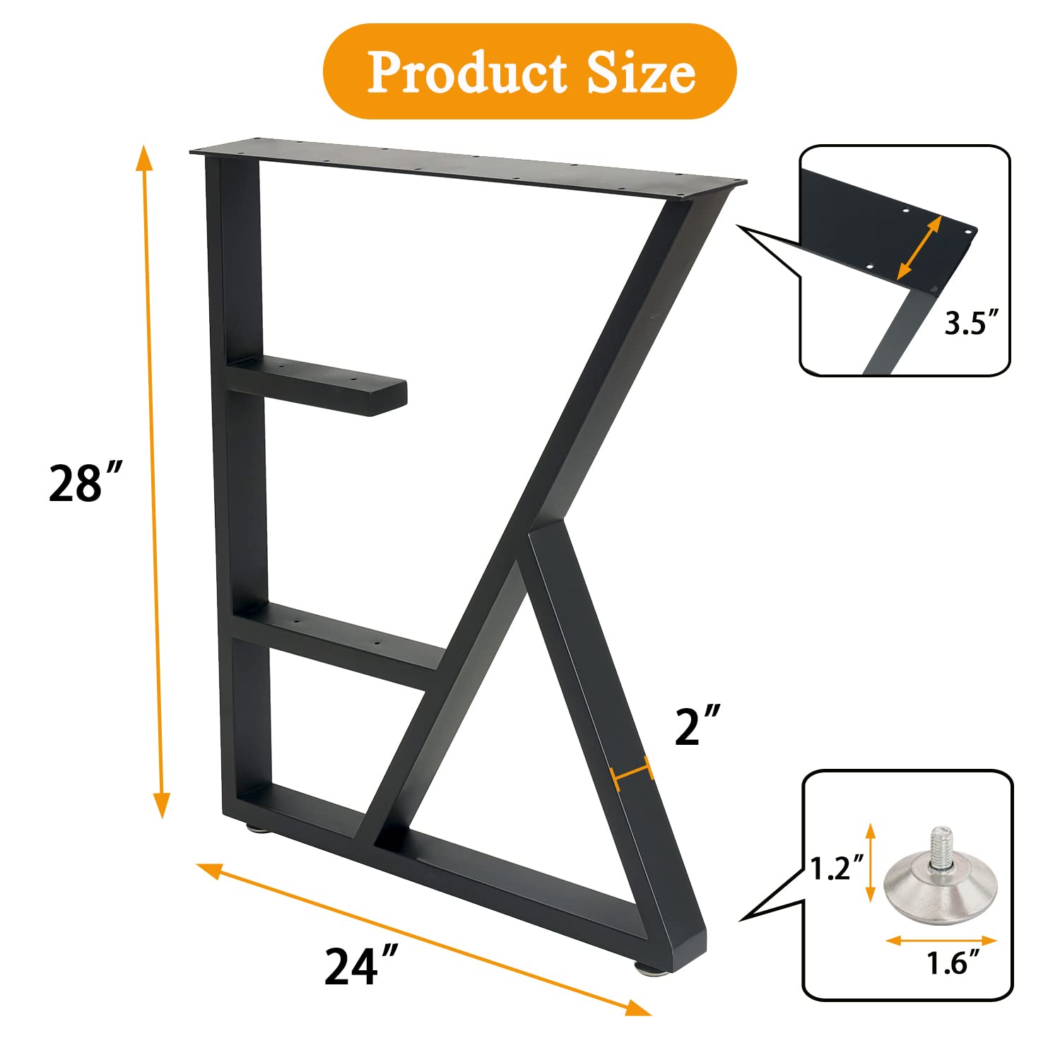 Upgraded 3-Tier Metal Table Legs - Heavy Duty Steel Desk Legs 28