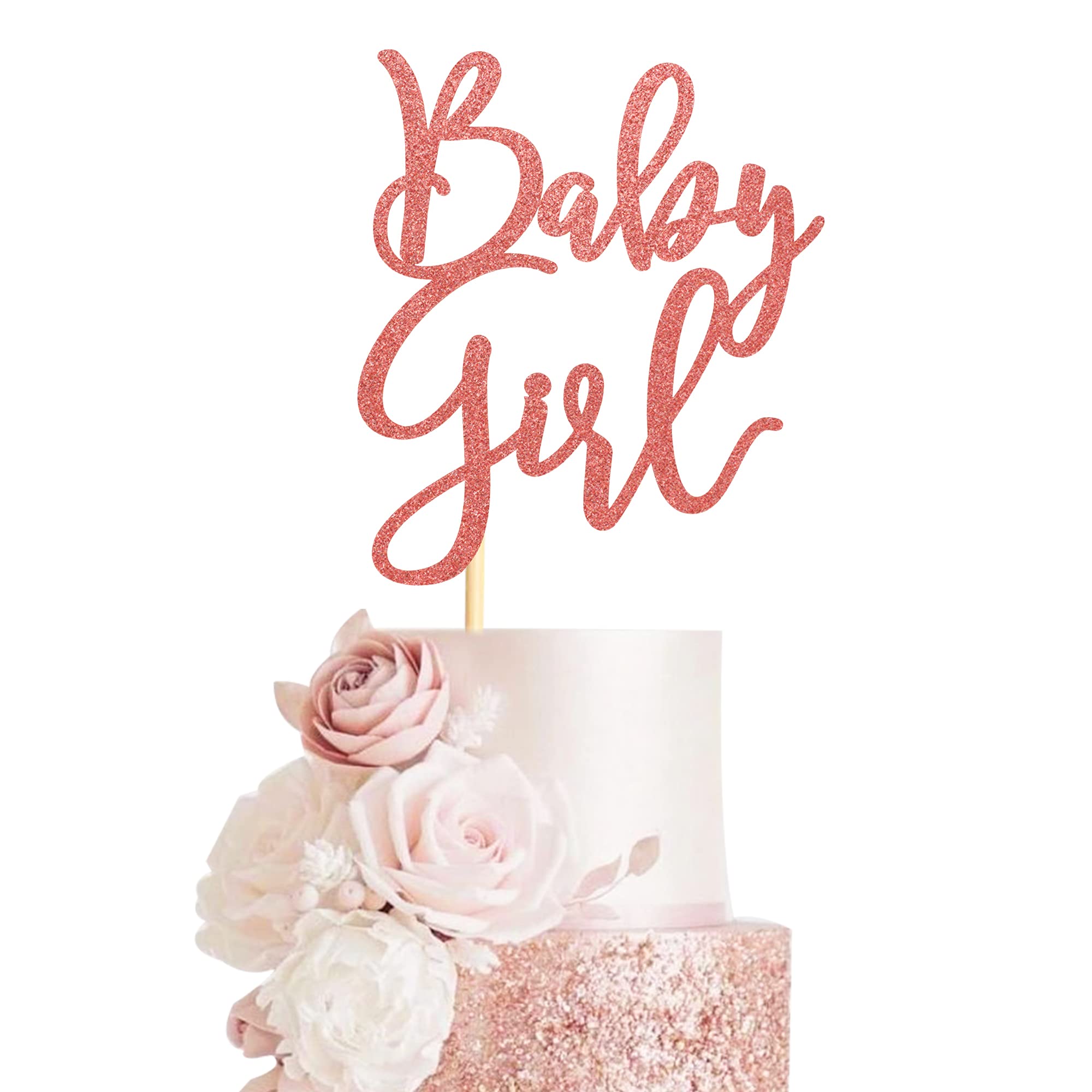 Rose Gold Glitter Baby Girl Cake Topper - Gender Reveal Party Decorations, Baby Shower & Newborn Cake Picks for Celebrations & Special Occasions