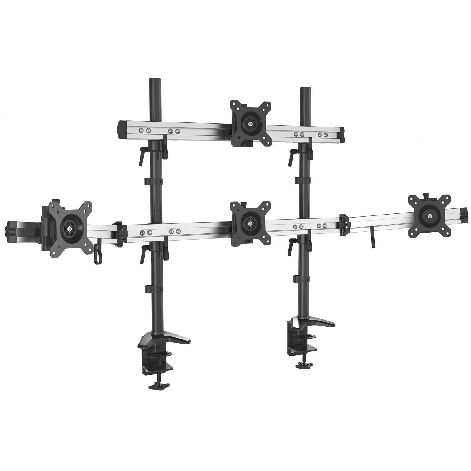 HFTEK MP234C-N Quad Monitor Stand - Adjustable 4 Screen Desk Mount Bracket for 15 to 27 Inch Monitors with VESA 75/100 - Perfect for Multi-Tasking, Trading, Gaming & Office Workstations