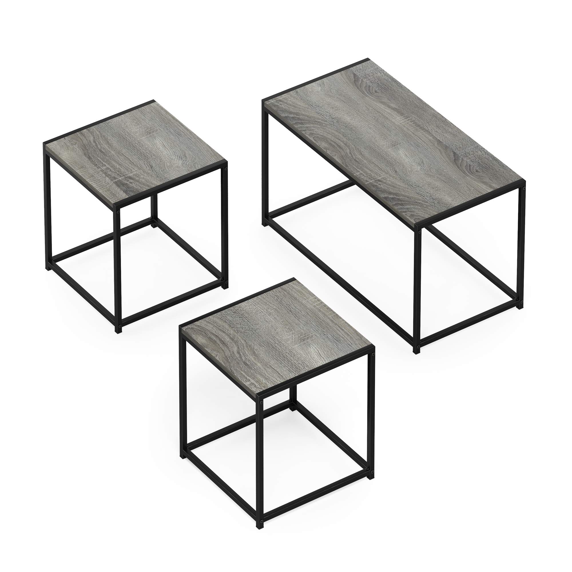 Furinno Camus Modern Living Room Coffee Table Set with 2 End Tables, French Oak Grey Finish - Perfect for Small Spaces, Apartments & Cozy Home Decor