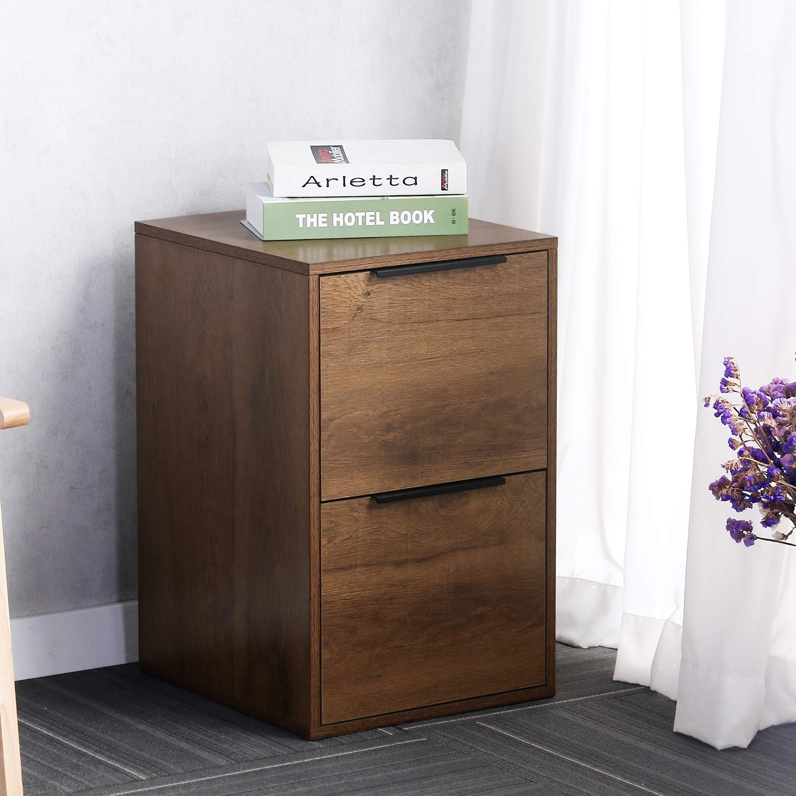 GREATMEET 2-Drawer Wooden File Cabinet for Letter Size Documents - Home Office Storage Organizer with Handle Drawers, Under Desk Filing Cabinet in Classic Brown - Perfect for Organizing Bills, Contracts and Office Supplies in Small Spaces