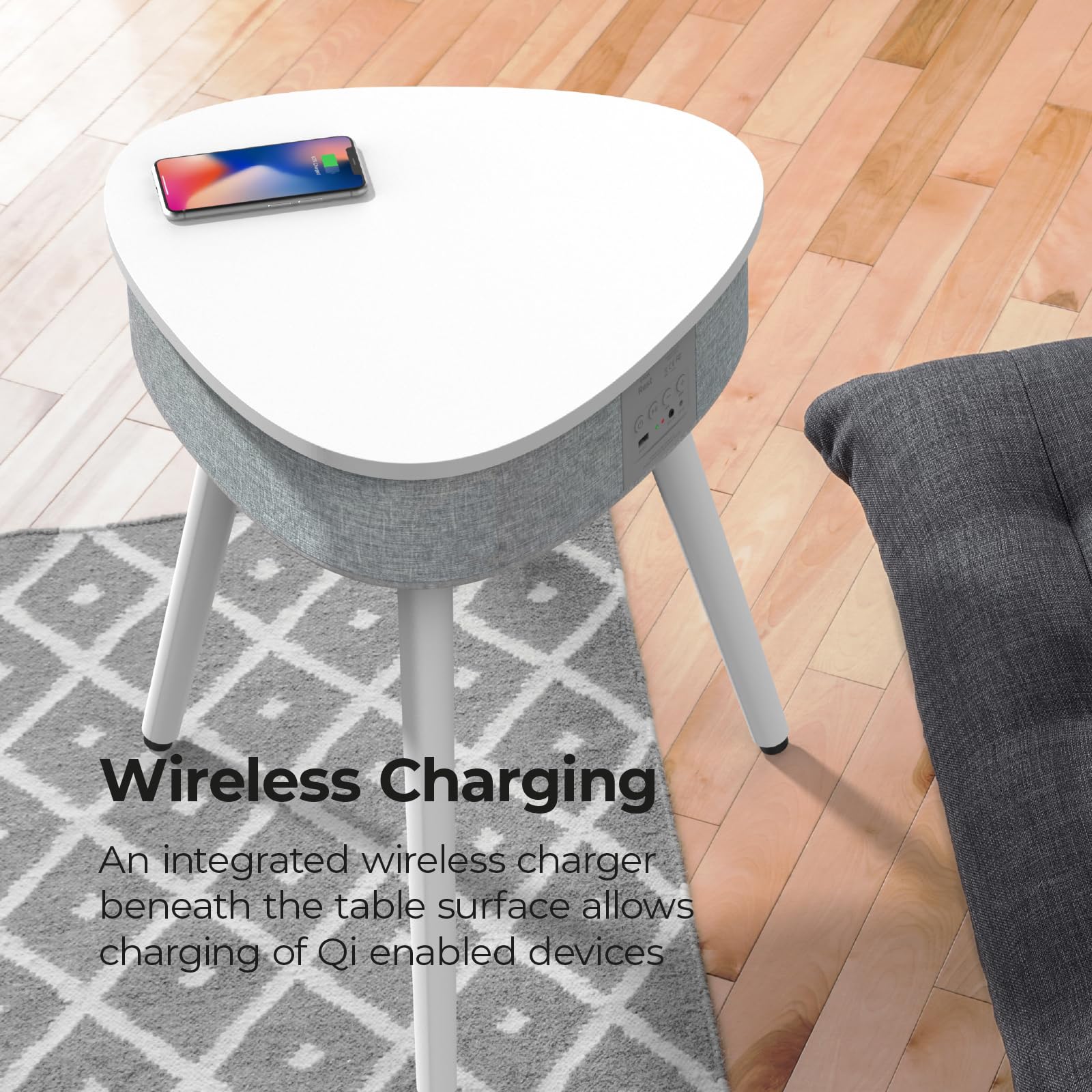 i-Box Smart Home Wireless Charging Table with Bluetooth Speaker - 20W Stereo Sound & Subwoofer - Multi-Device USB Charging Station - Modern Smart Coffee Table for Living Room & Office (White) - Perfect for Home Entertainment & Workspace Charging