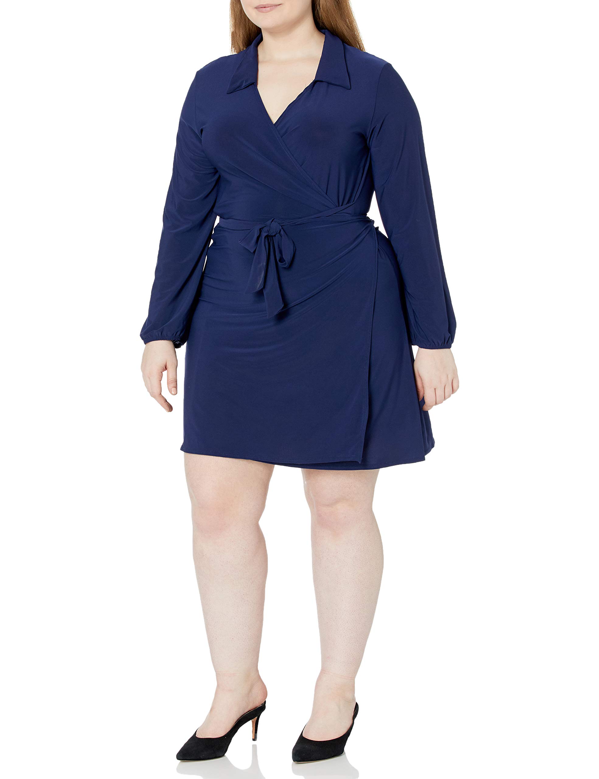 Star Vixen Women's Long-Sleeve Wrap Dress - Elegant Floral Print V-Neck Midi Dress for Work, Date Night & Special Occasions