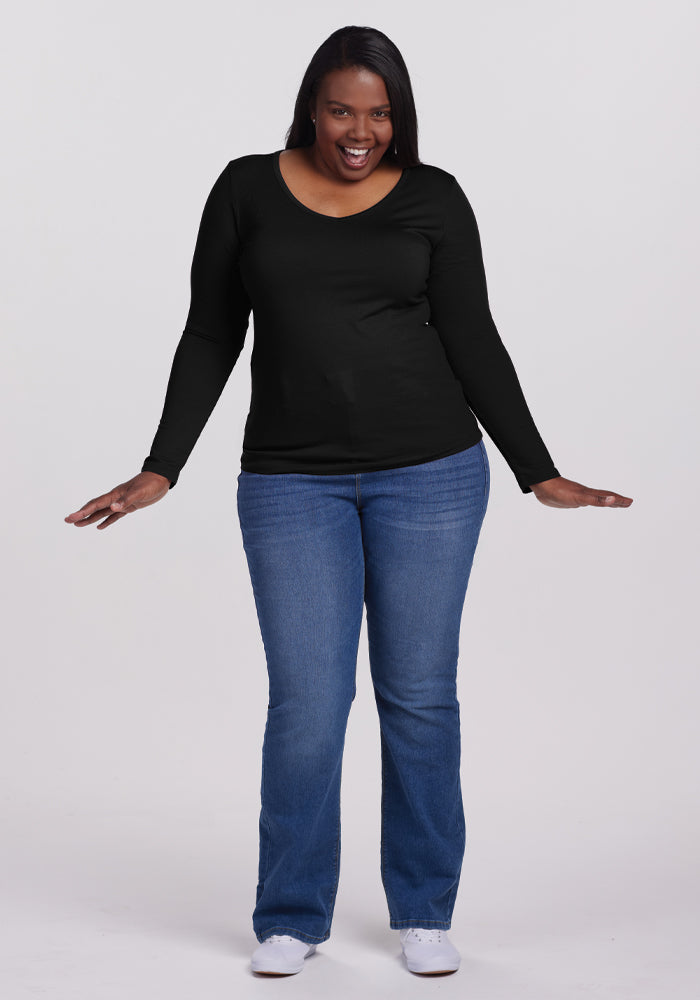Layla Women's V Neck Short Sleeve T-Shirt - Soft Casual Basic Top in Black for Everyday Wear & Outfits
